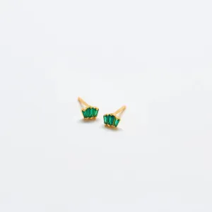 Green Trio Baguette Gold Studs