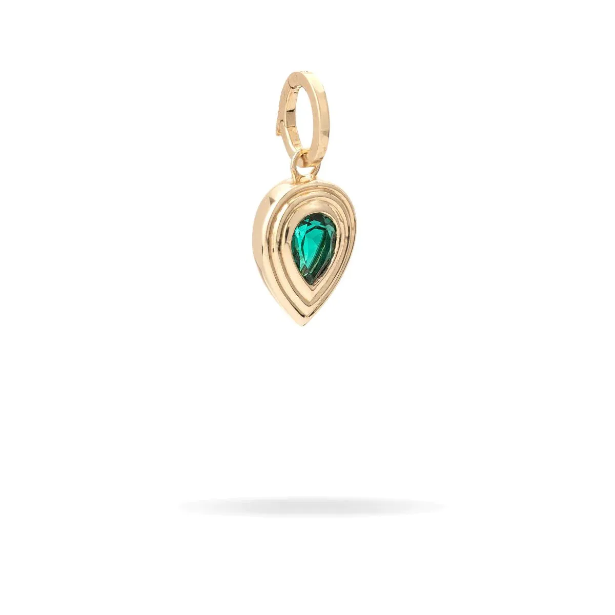 Groovy Pear Emerald Hinged Charm - Lab Grown - 14K Yellow Gold