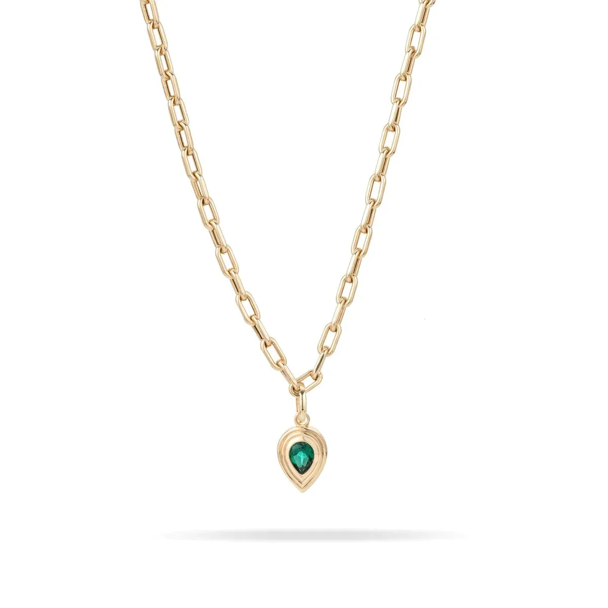 Groovy Pear Emerald Hinged Charm - Lab Grown - 14K Yellow Gold