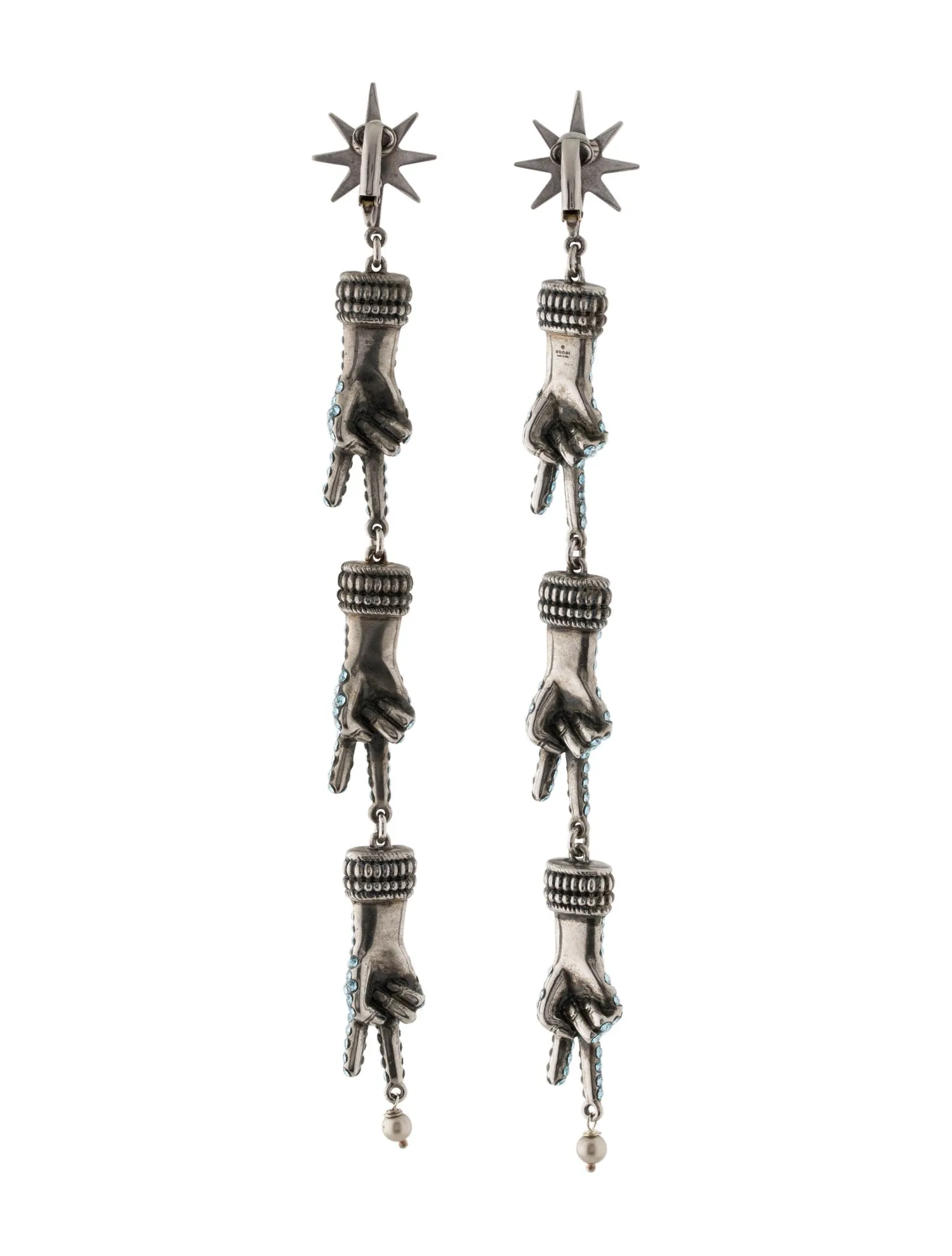 Gucci Peace Sign Hand Motif Clip-on Earrings in Silver