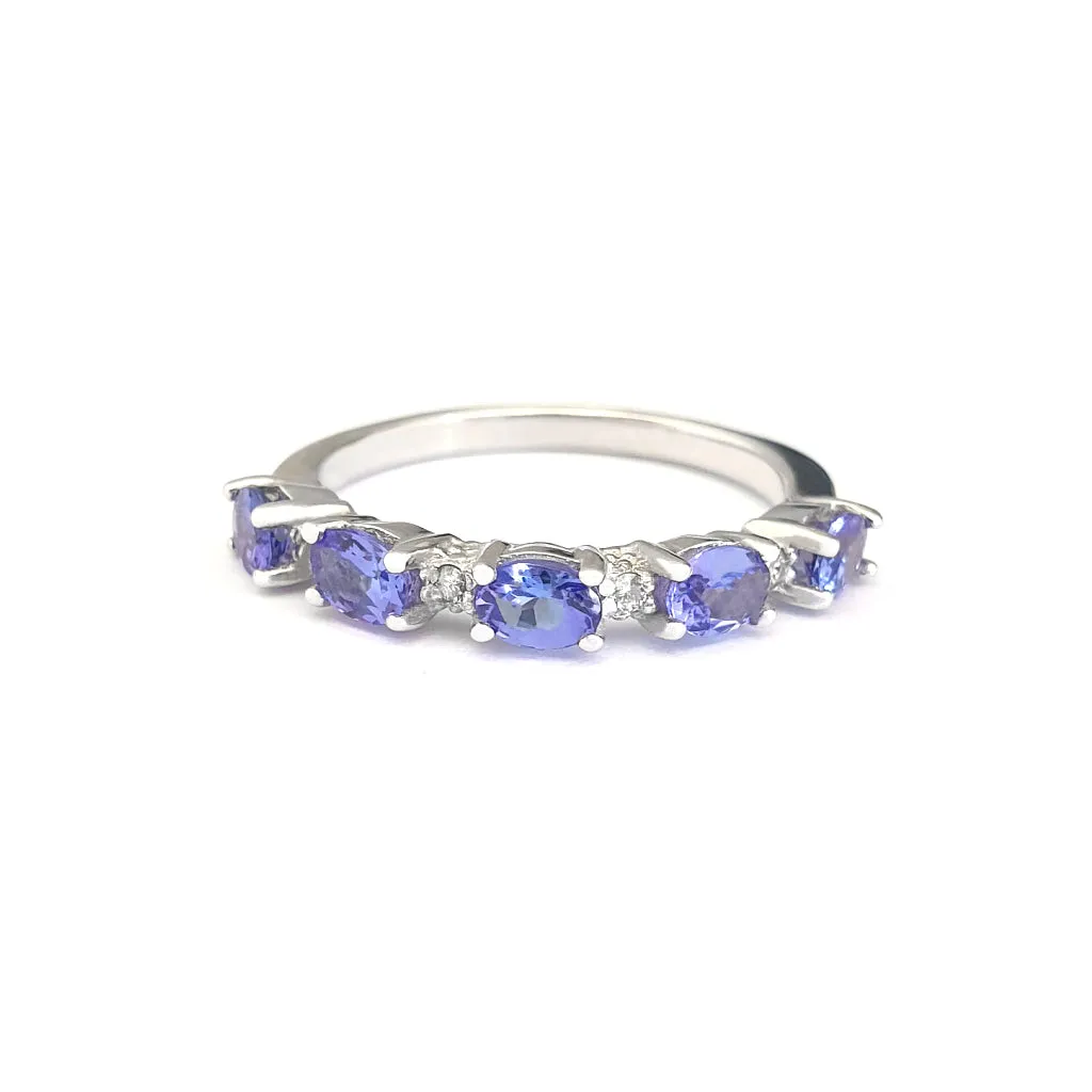 Half Eternity Oval Cut Tanzanite and Diamond Highlight Ring