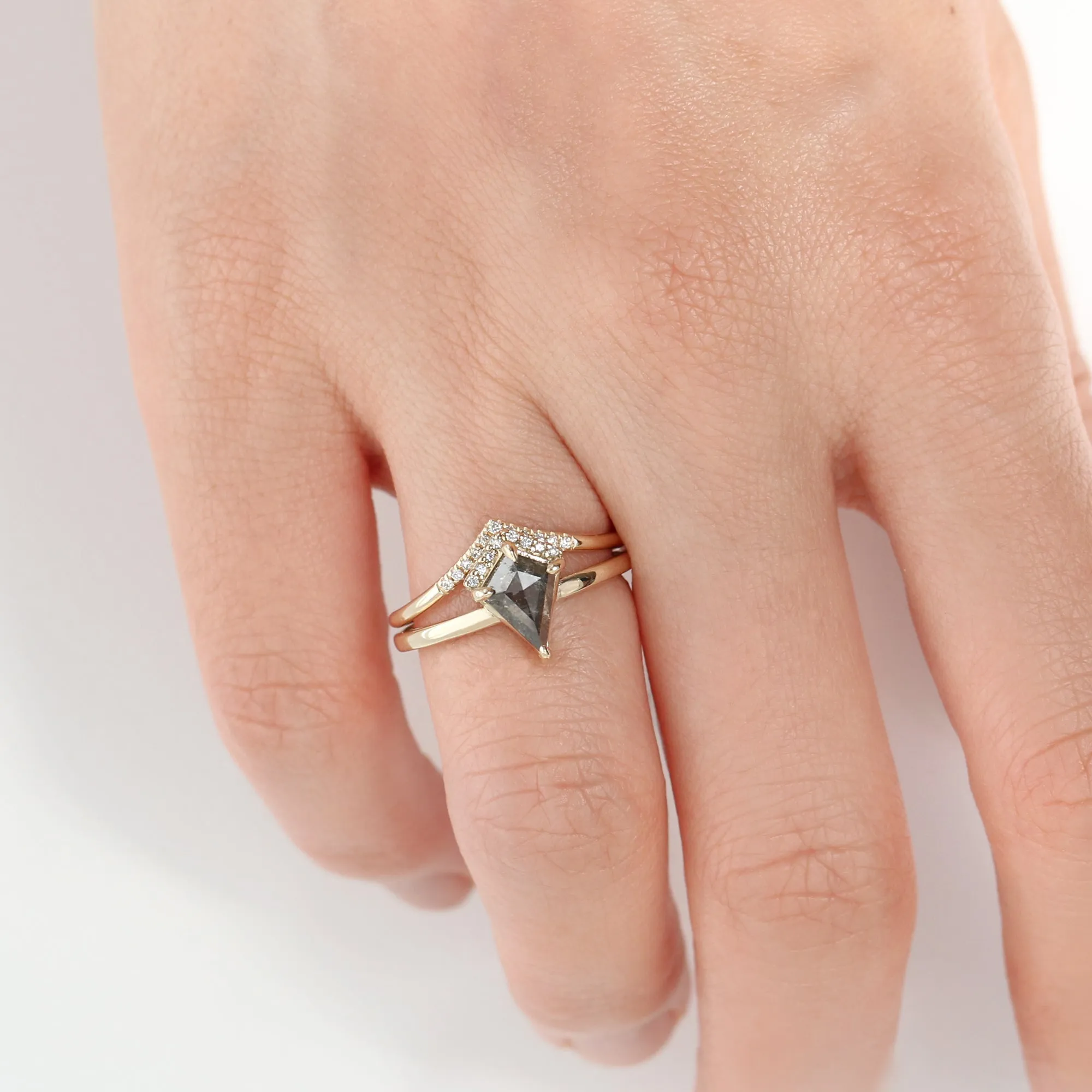 Half Halo Kite Cut Diamond Ring