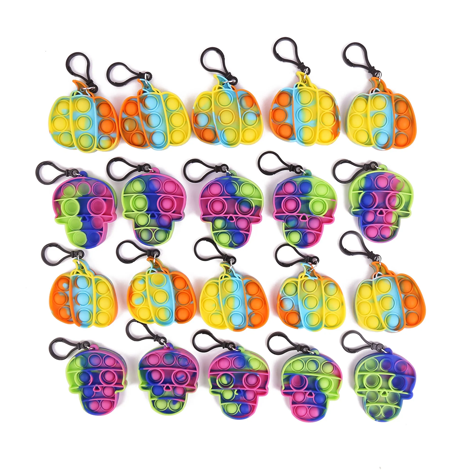 Halloween Popper Fidget Key Chains, Multicolor Skull and Pumpkin  Popper Fidget Toys, 20 Ct.