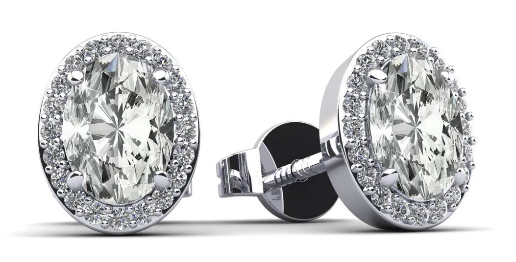 Halo Oval Diamond Stud Earrings with 0.80 ct. (2X0.33 ct. center diamonds)