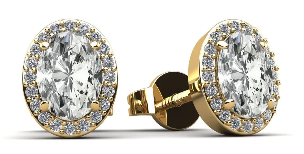 Halo Oval Diamond Stud Earrings with 0.80 ct. (2X0.33 ct. center diamonds)