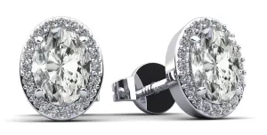 Halo Oval Diamond Stud Earrings with 0.80 ct. (2X0.33 ct. center diamonds)