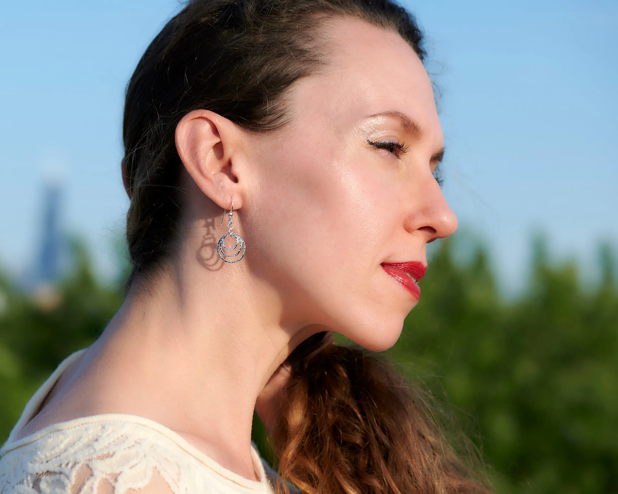 Hammered Silver Hoop Earrings