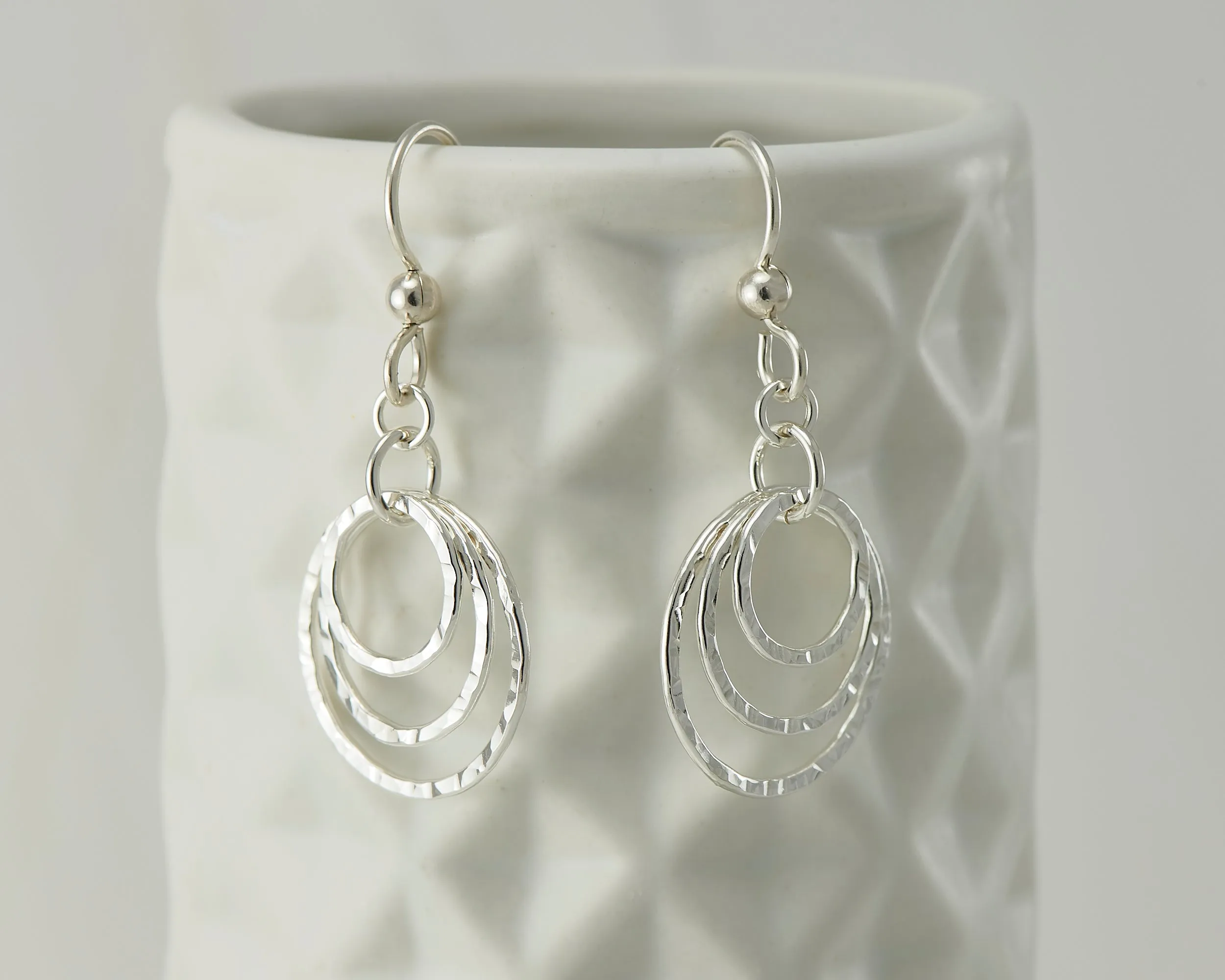 Hammered Silver Hoop Earrings