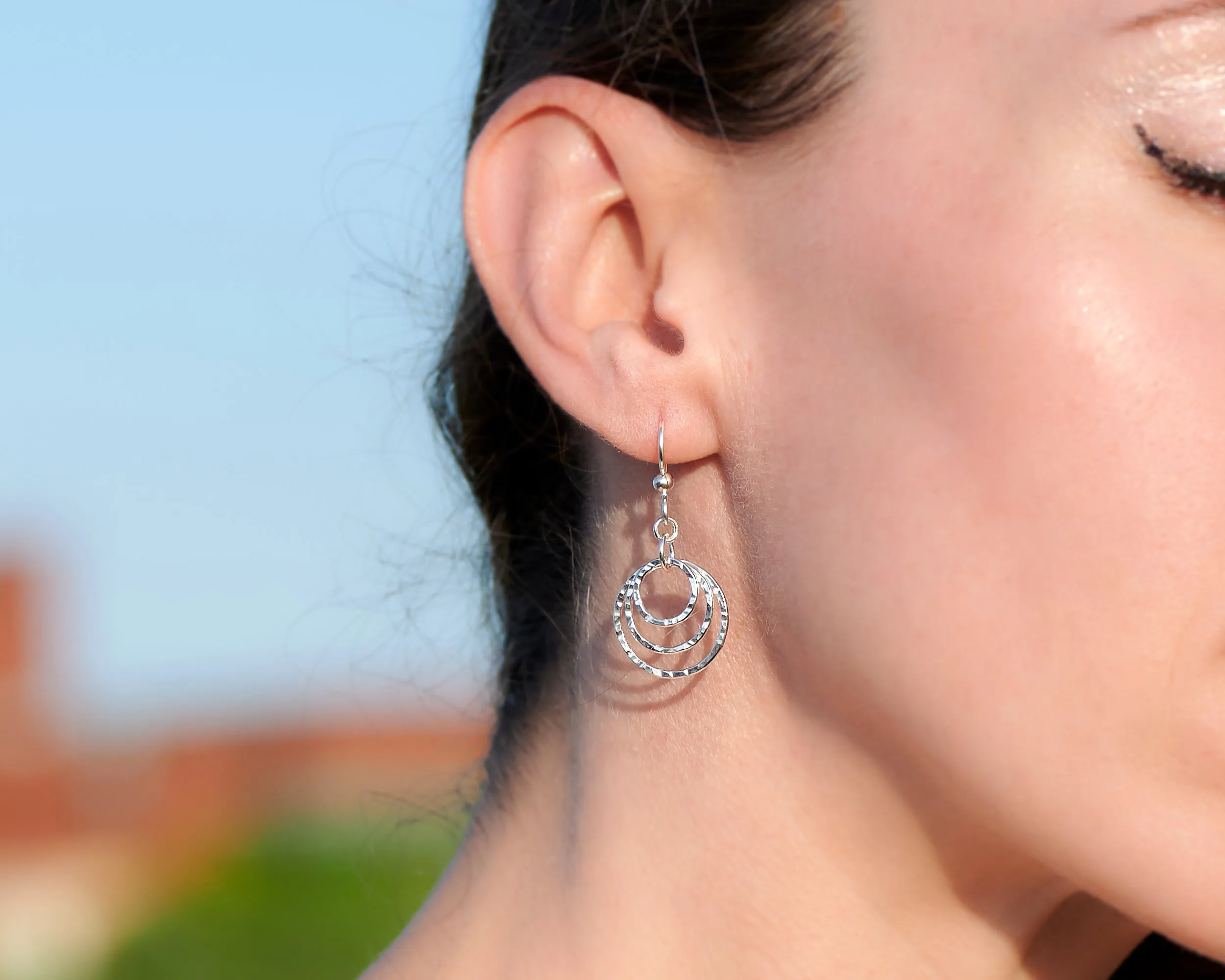 Hammered Silver Hoop Earrings