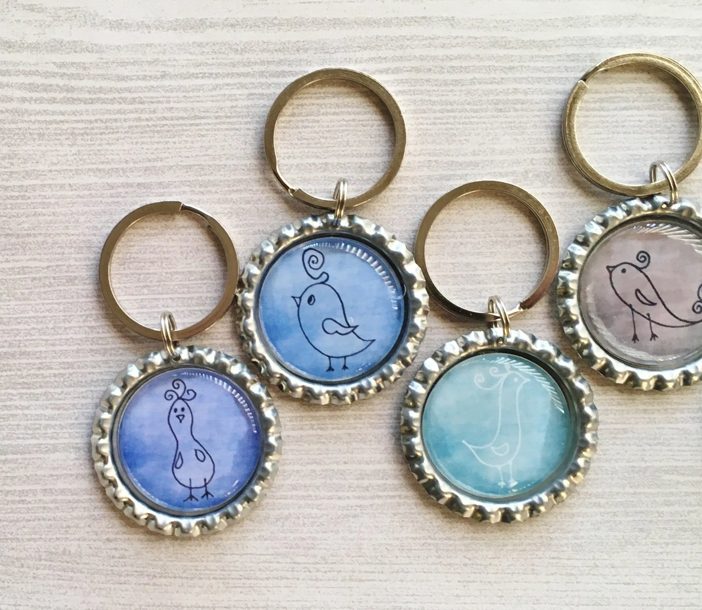 Hand Drawn Birds Keychains