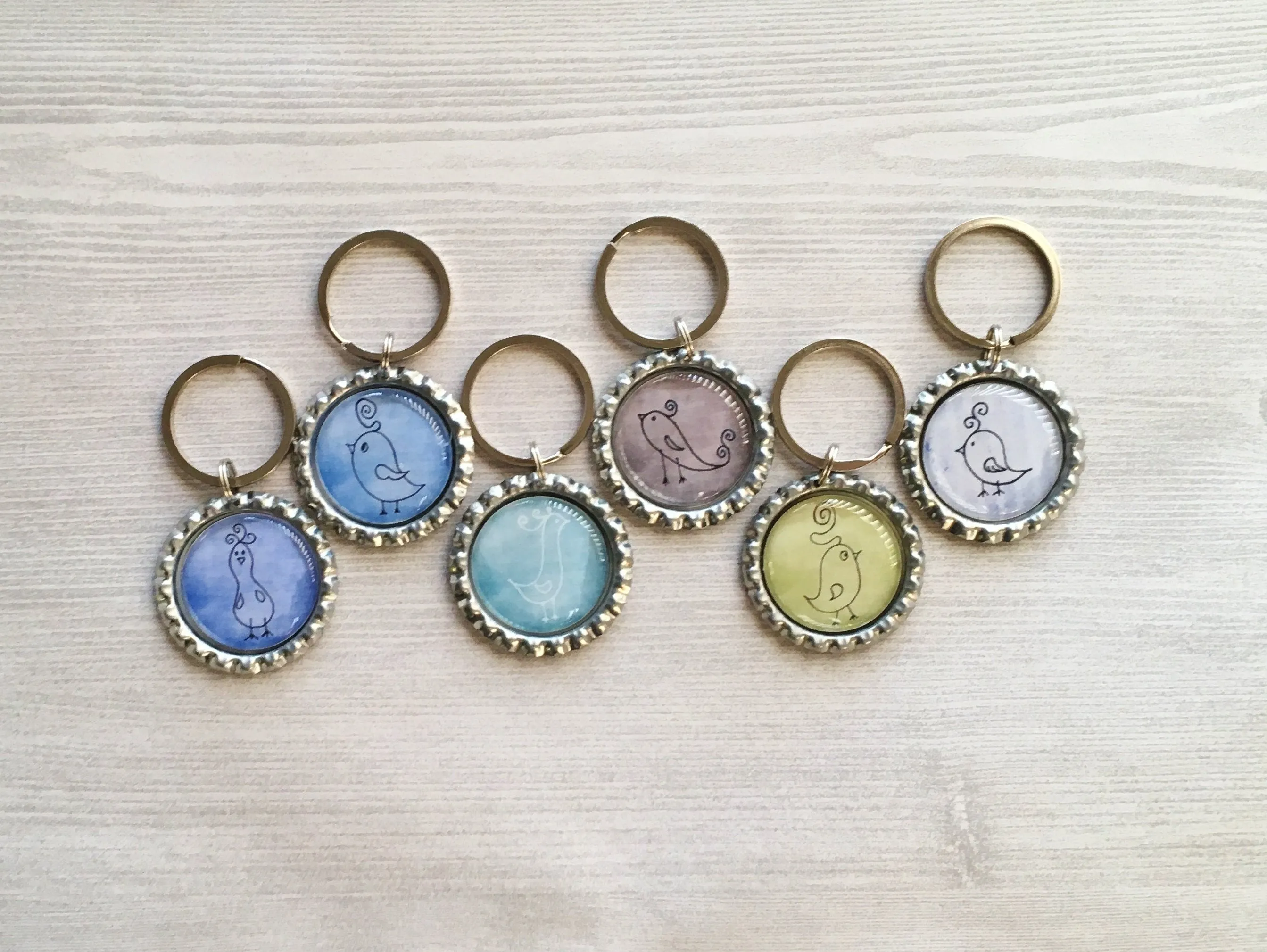 Hand Drawn Birds Keychains