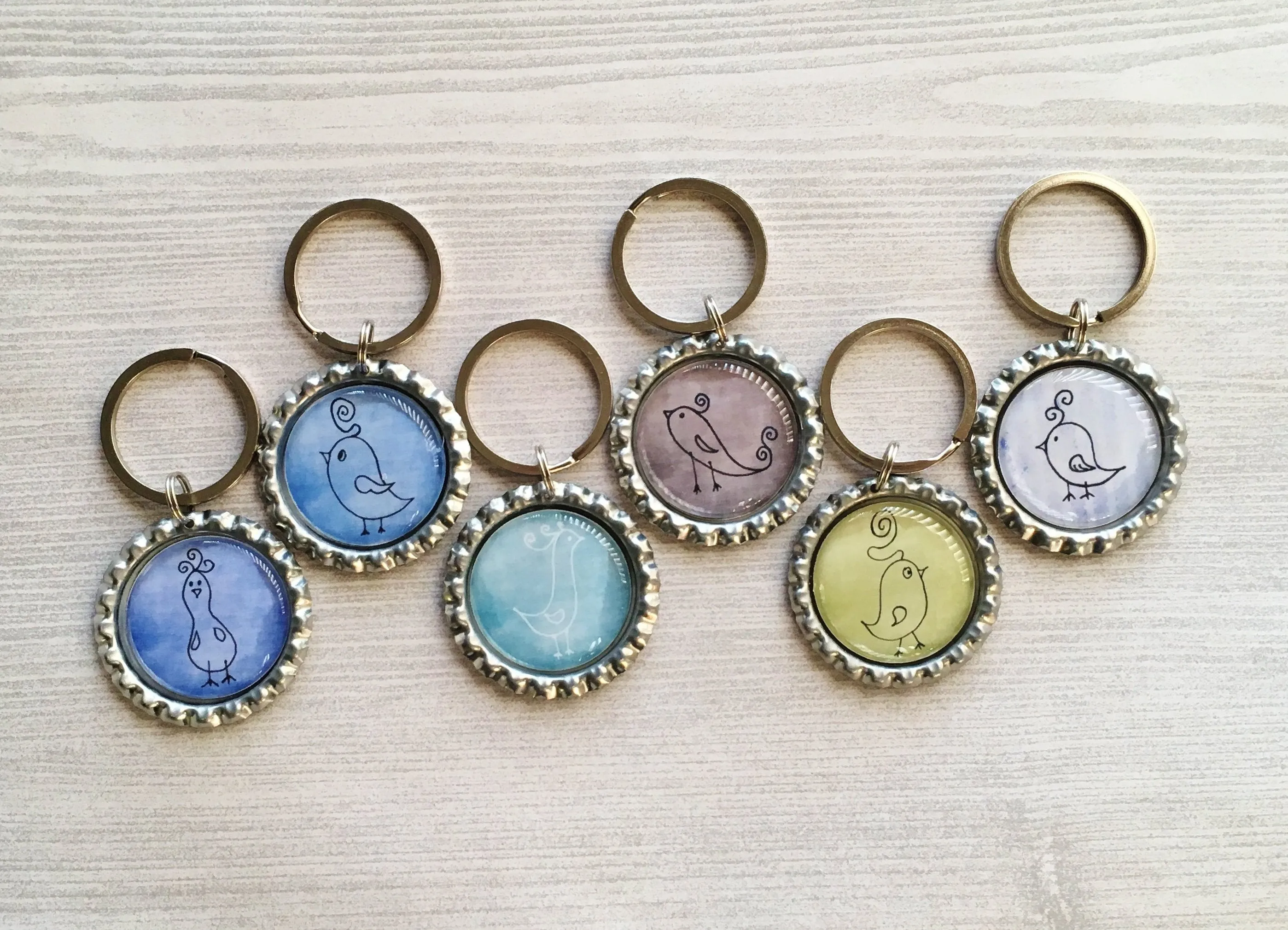 Hand Drawn Birds Keychains