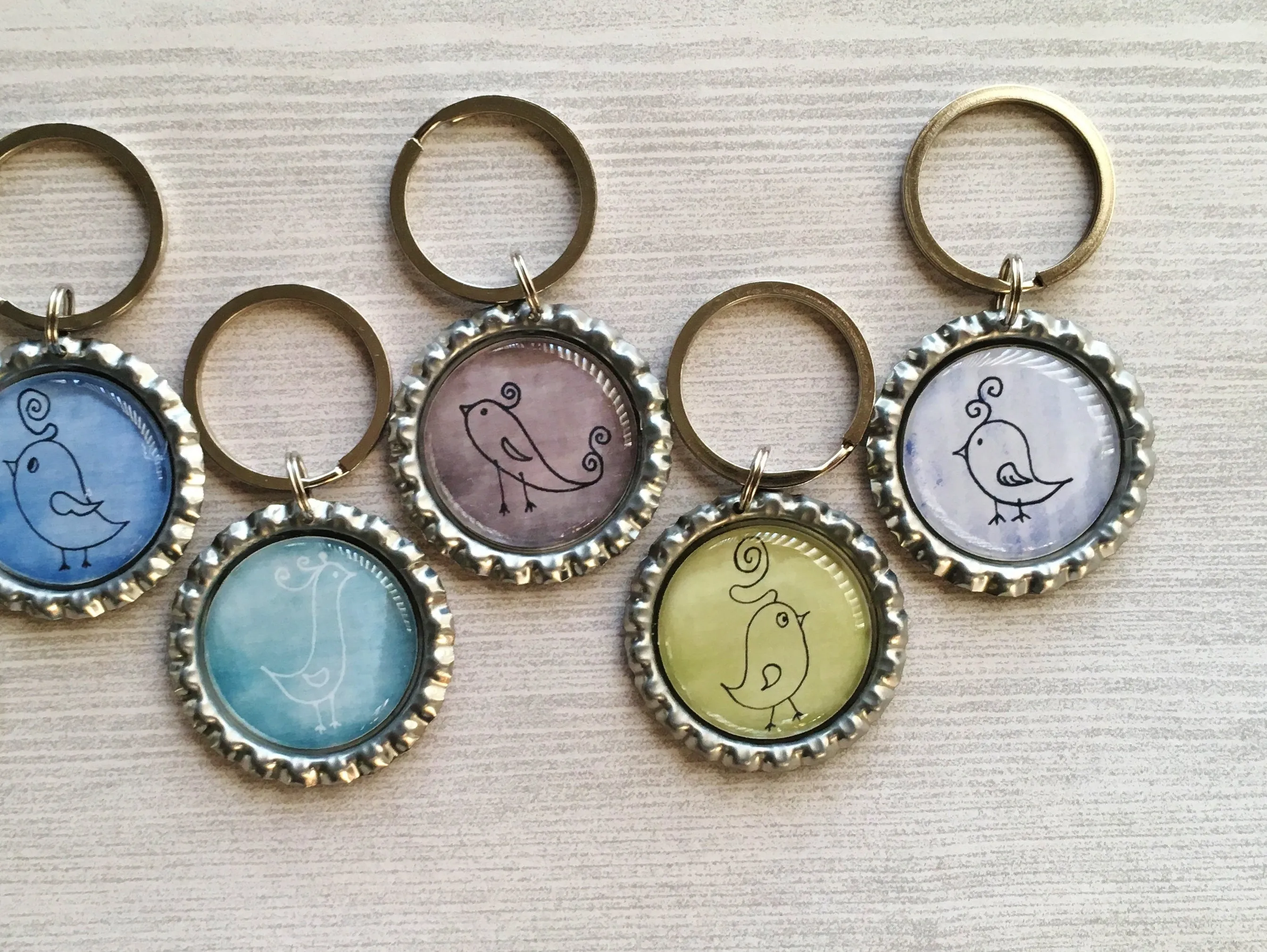 Hand Drawn Birds Keychains