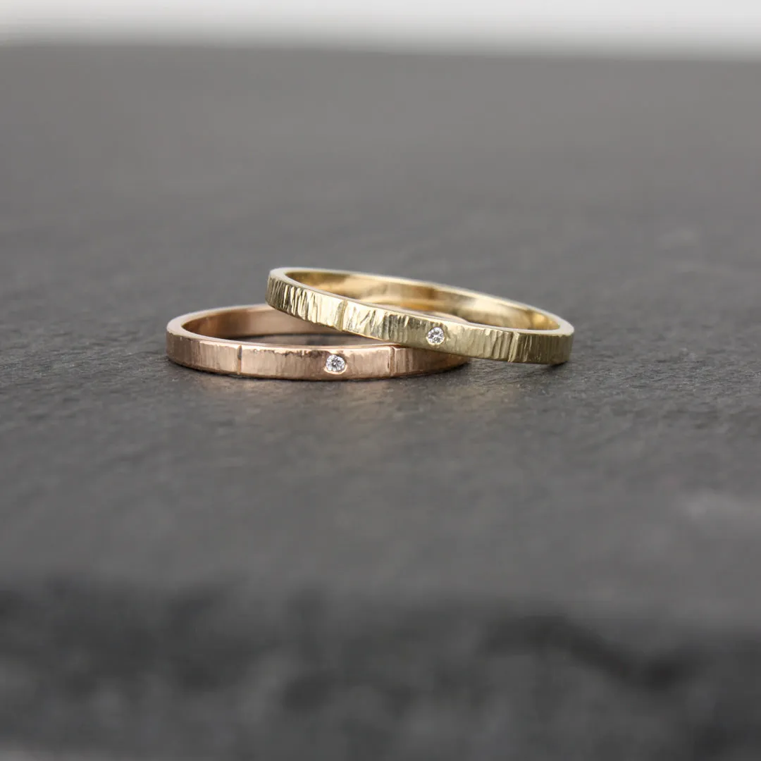 Hashmark Ring - 14k Rose Gold, with Diamond