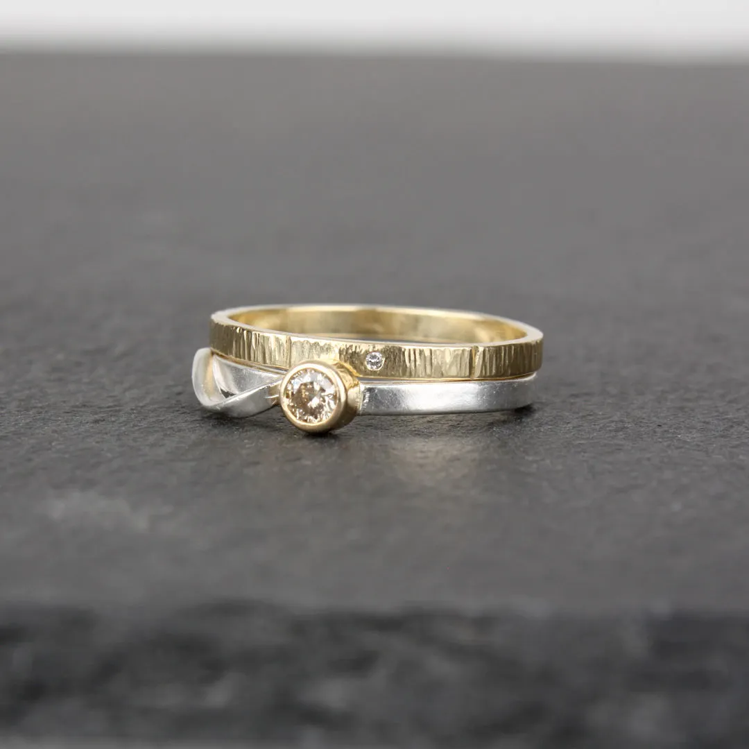 Hashmark Ring - 14k Rose Gold, with Diamond
