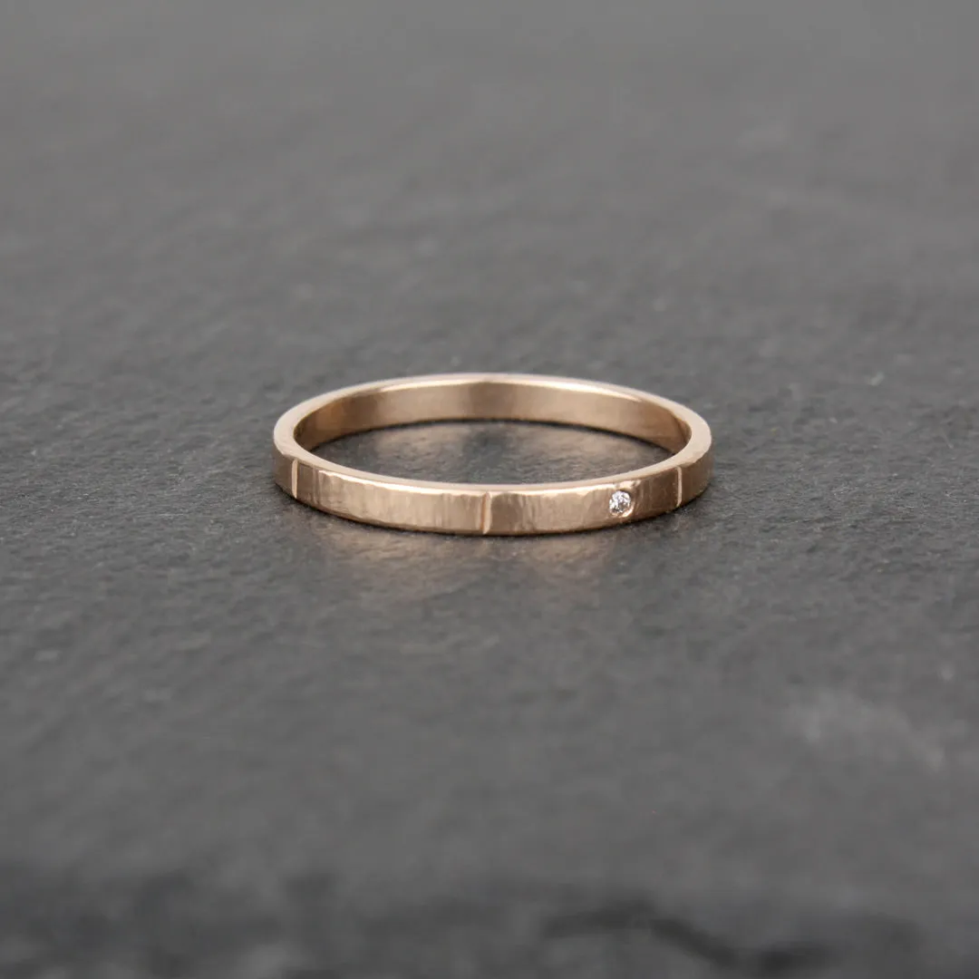Hashmark Ring - 14k Rose Gold, with Diamond