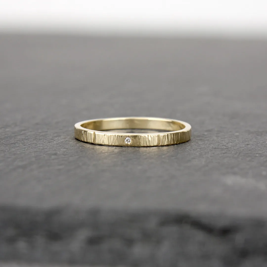 Hashmark Ring - 14k Yellow Gold, with Diamond