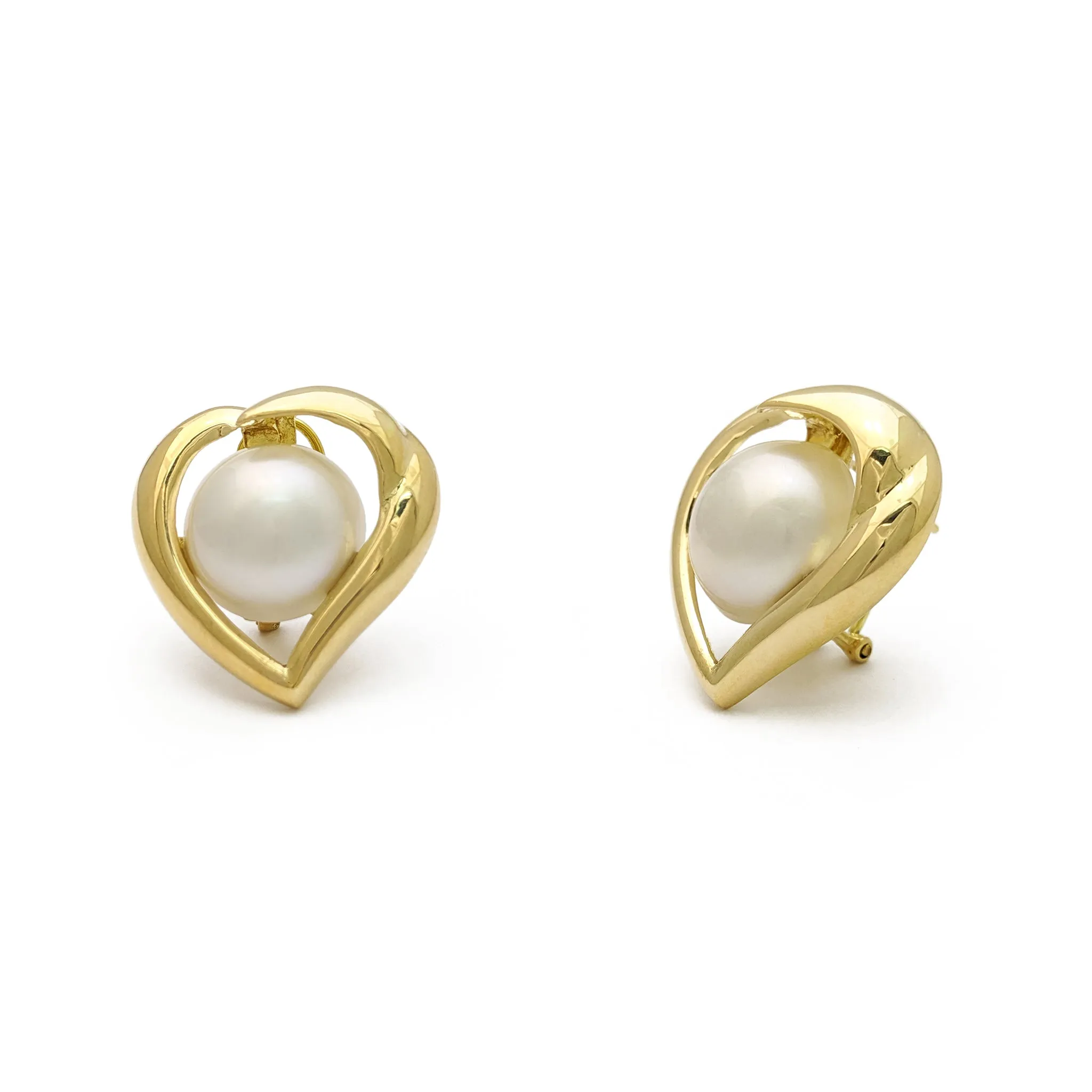 Heart Outlined Pearl Earrings (14K)