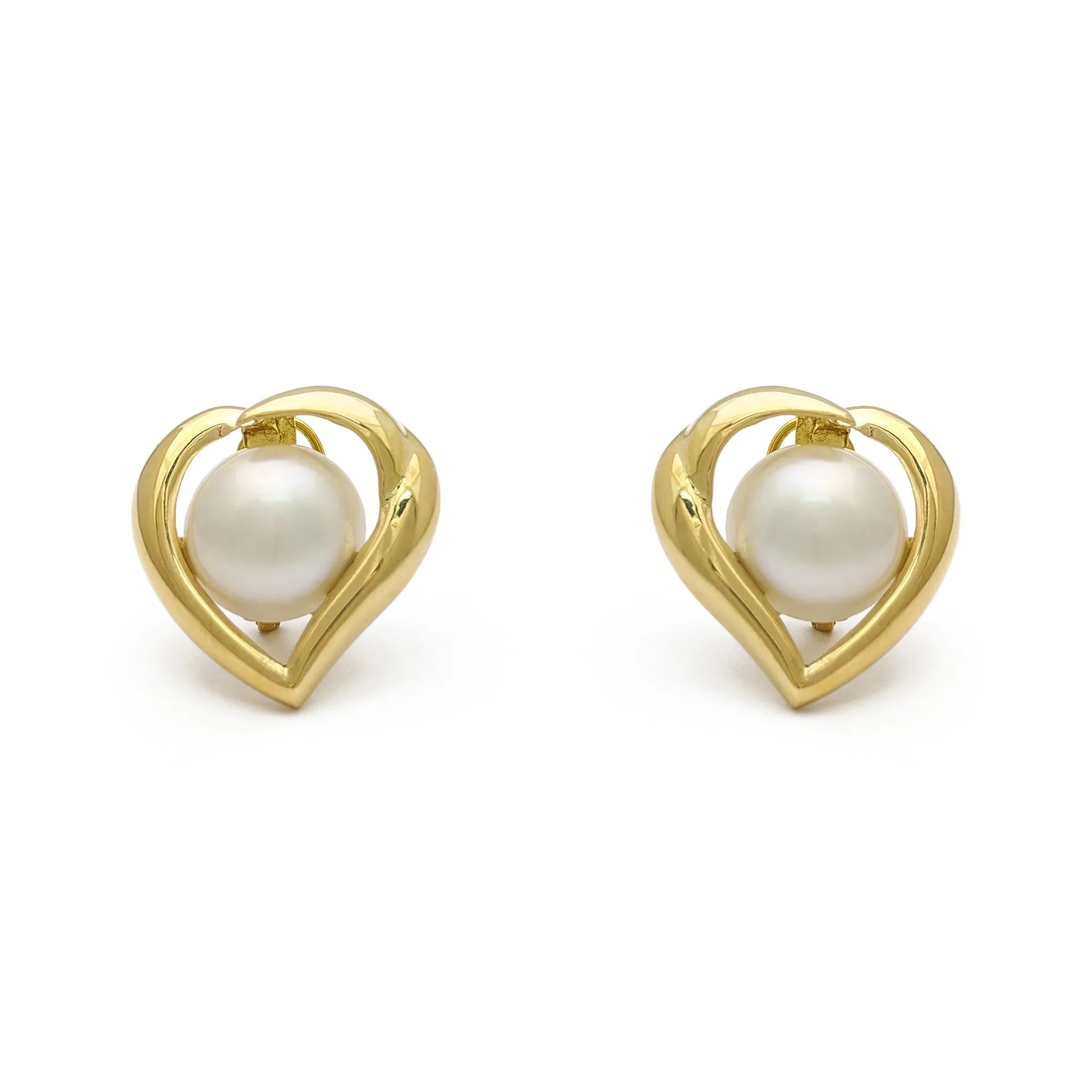 Heart Outlined Pearl Earrings (14K)