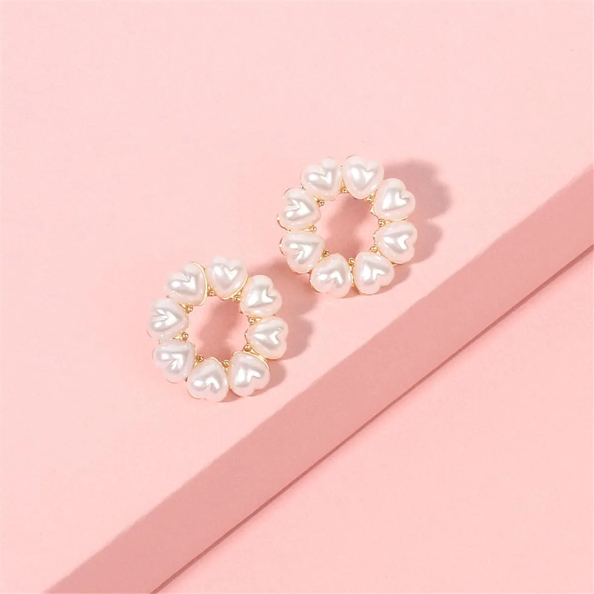 Heart-Shape Pearl & 18K Gold-Plated Circle Stud Earrings