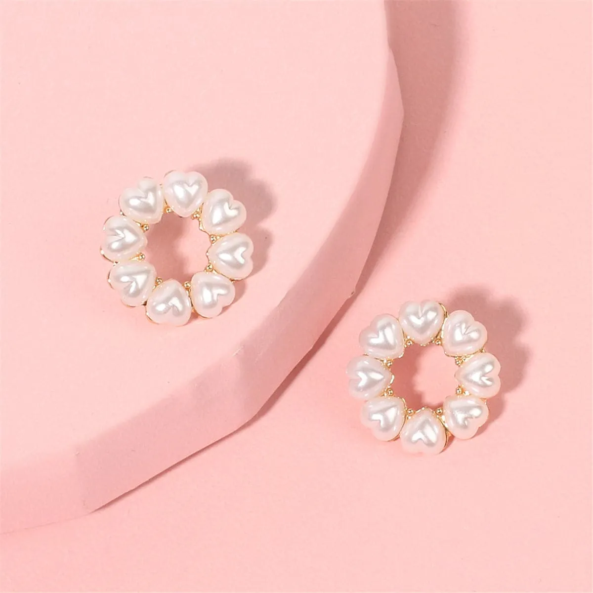 Heart-Shape Pearl & 18K Gold-Plated Circle Stud Earrings