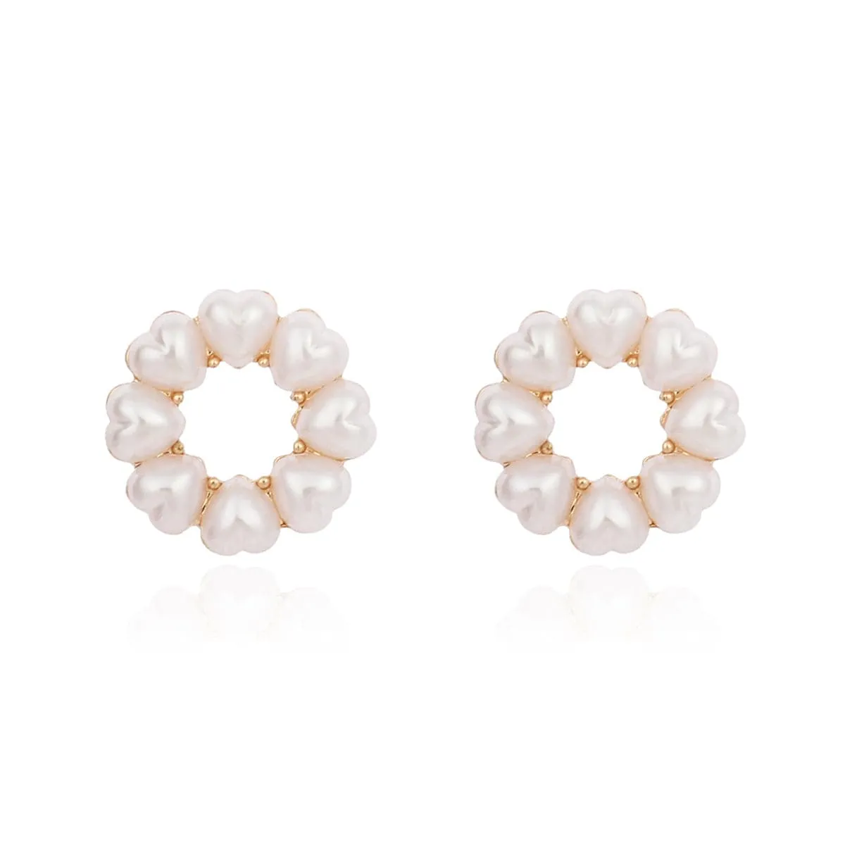 Heart-Shape Pearl & 18K Gold-Plated Circle Stud Earrings