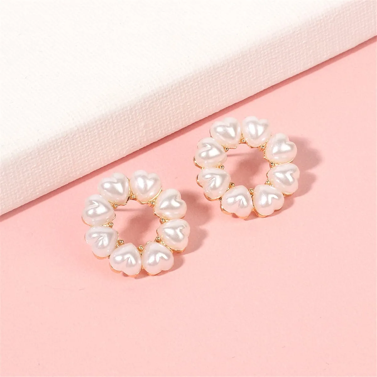 Heart-Shape Pearl & 18K Gold-Plated Circle Stud Earrings