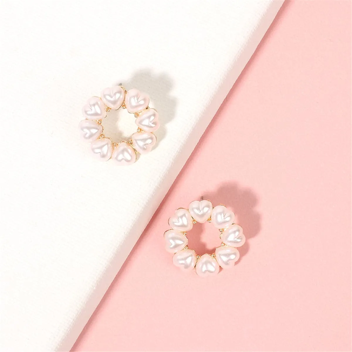 Heart-Shape Pearl & 18K Gold-Plated Circle Stud Earrings