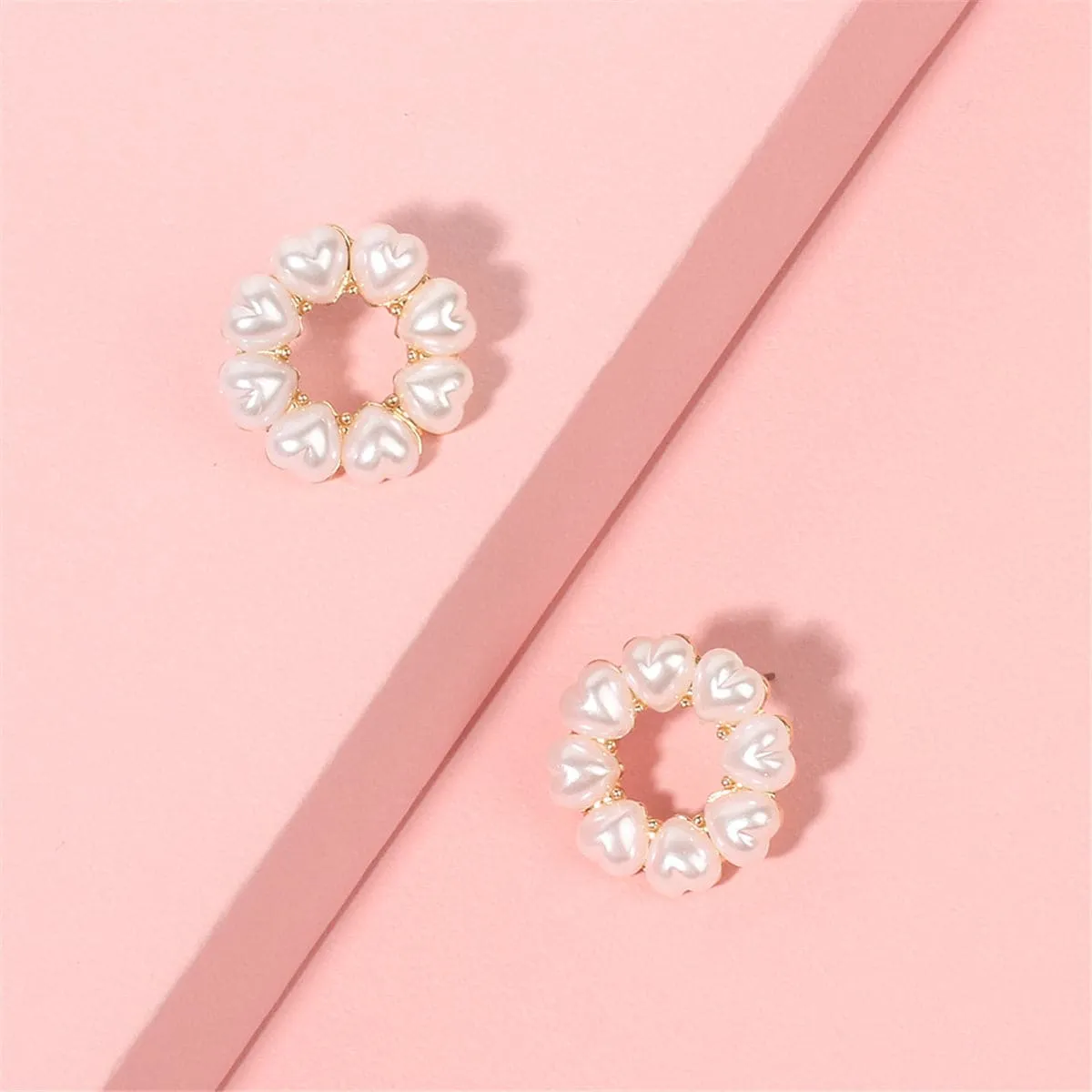 Heart-Shape Pearl & 18K Gold-Plated Circle Stud Earrings