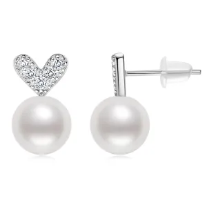 Heart Shaped 8mm White Pearl Stud Earrings
