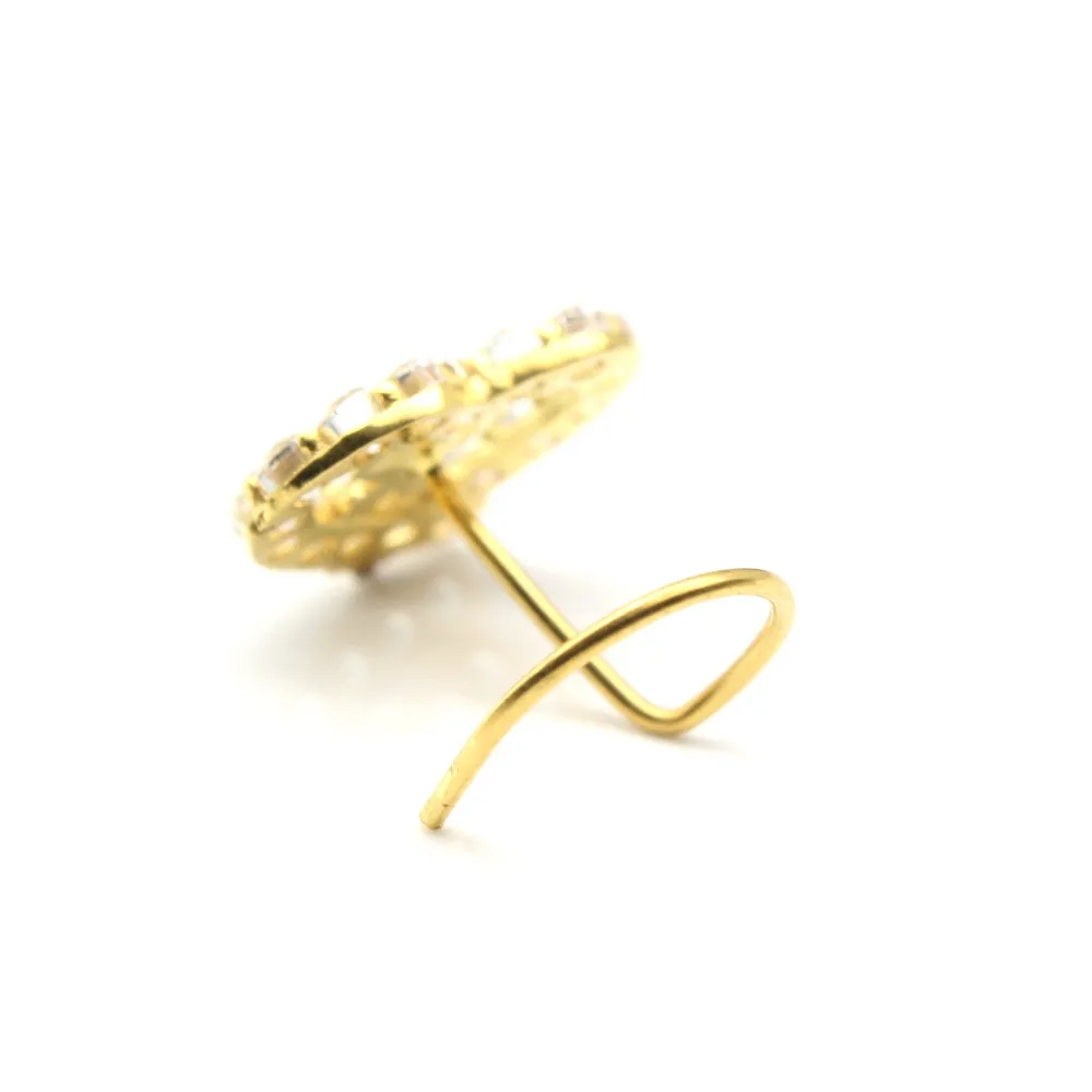 Heart Style 14k Real Gold CZ Corkscrew Nose Stud 24g