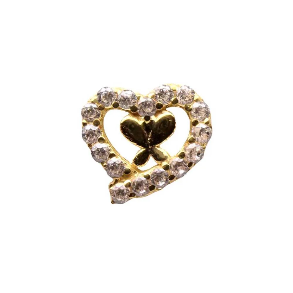 Heart Style 14k Real Gold CZ Corkscrew Nose Stud 24g