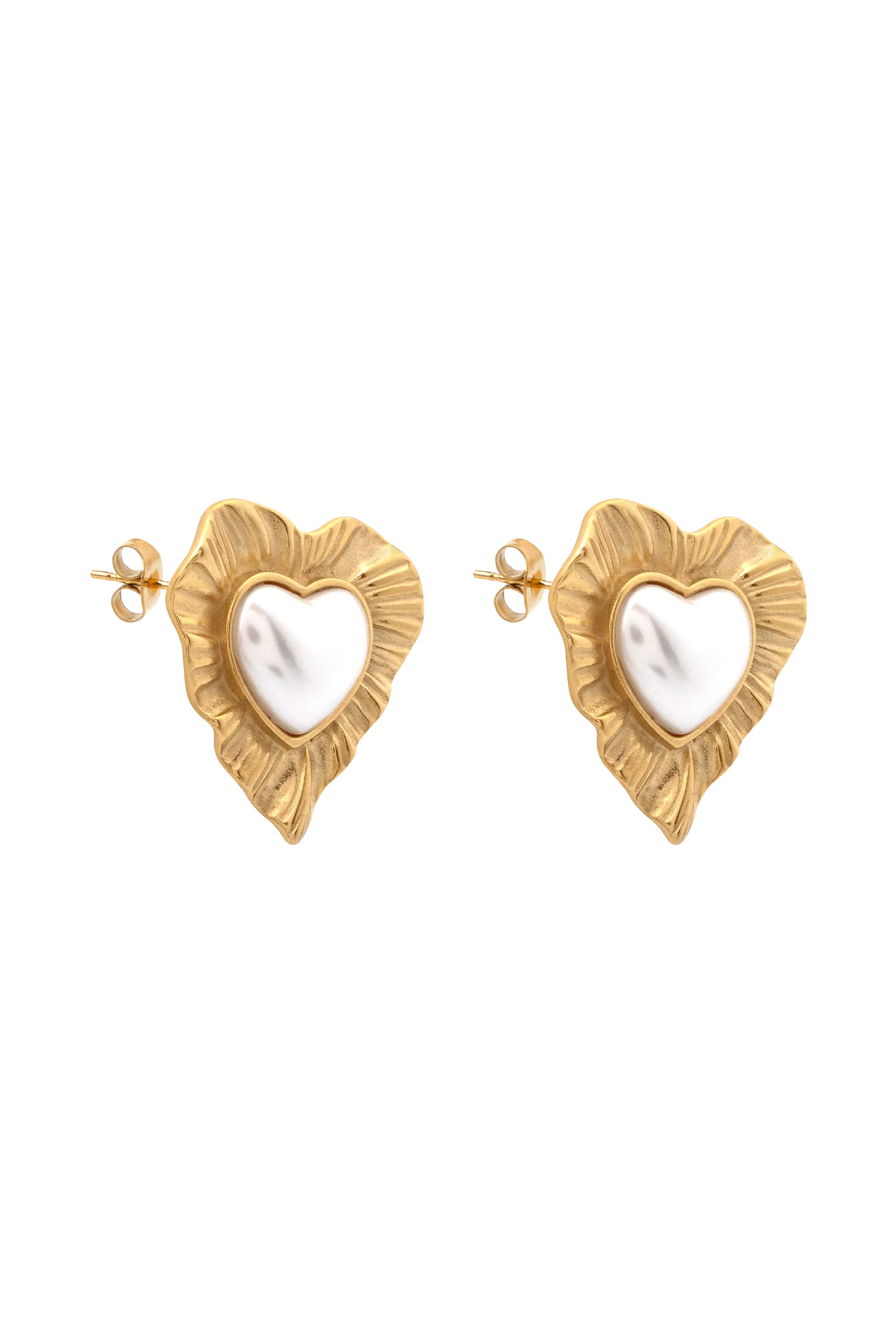 Heart To Heart Pearl Earrings - Gold