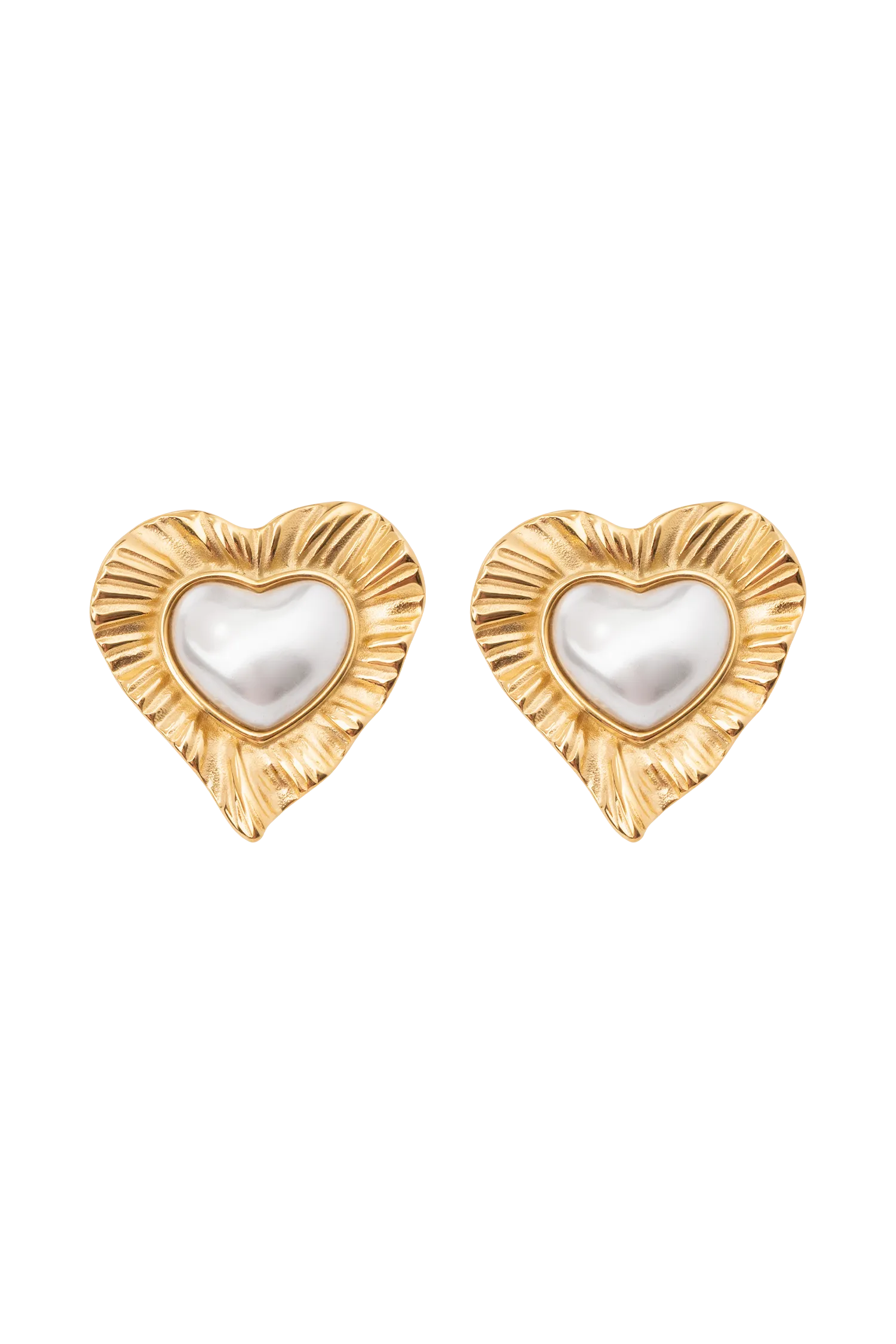Heart To Heart Pearl Earrings - Gold