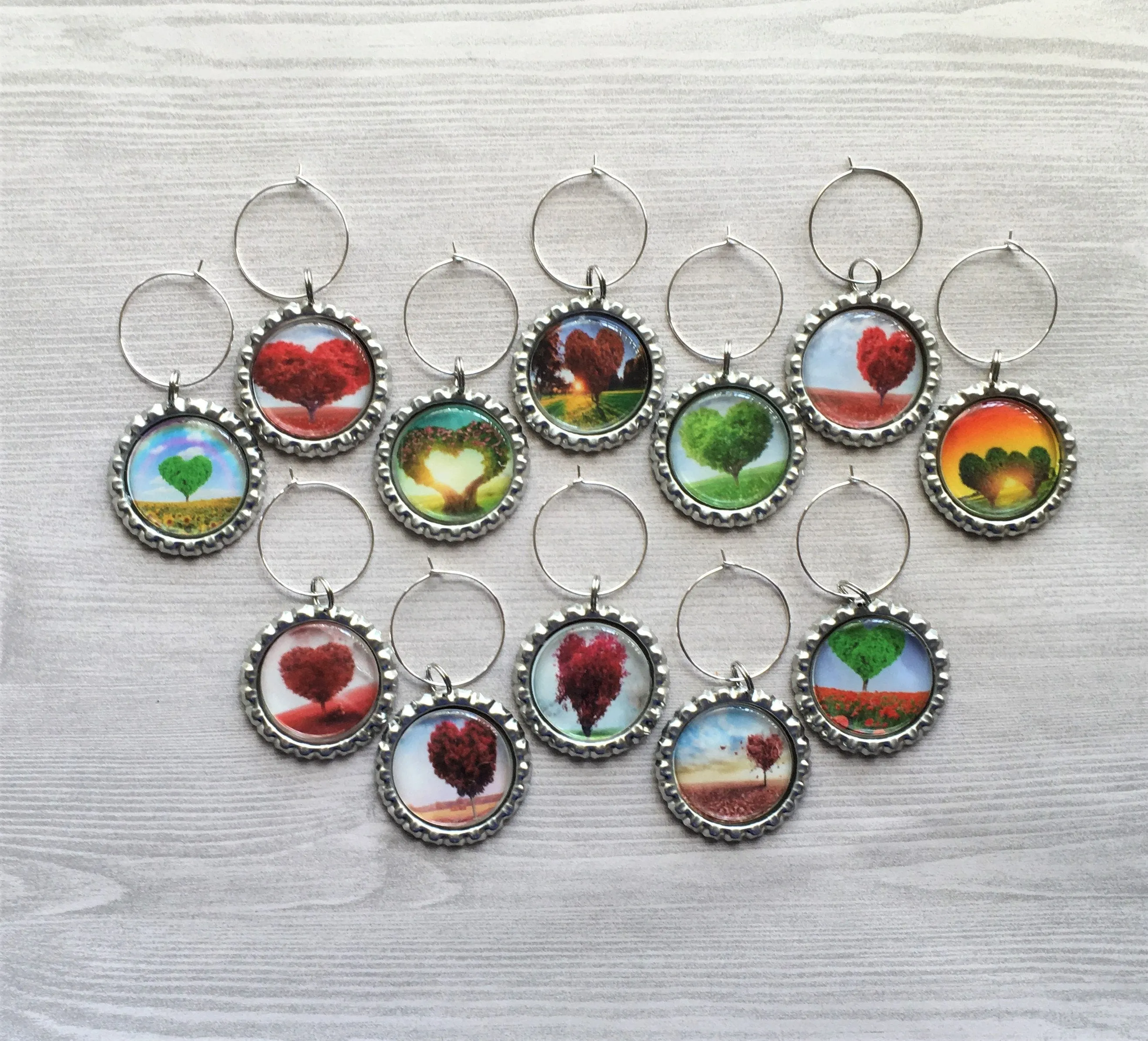 Heart Trees Wine Charms, Set of 12