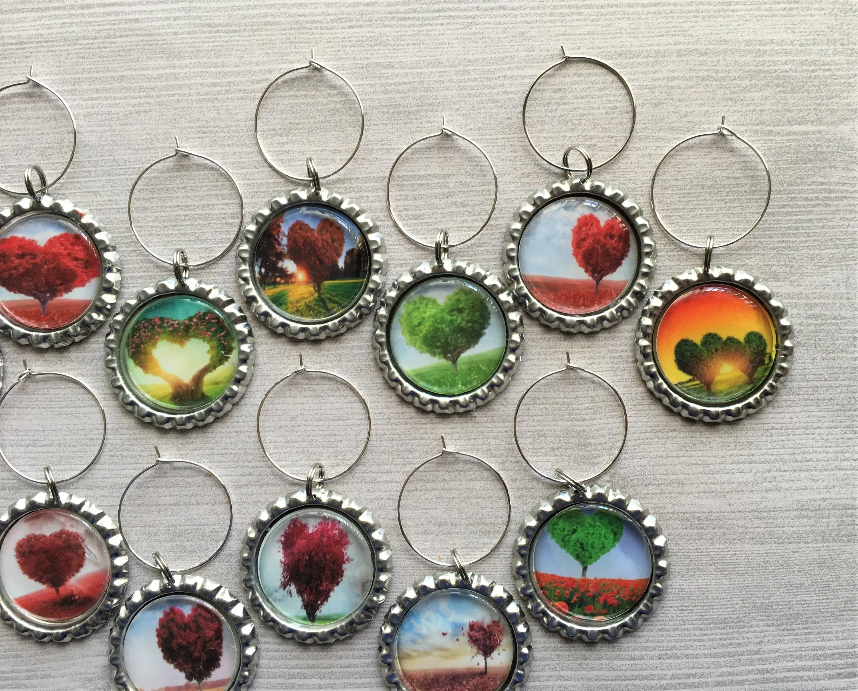 Heart Trees Wine Charms, Set of 12