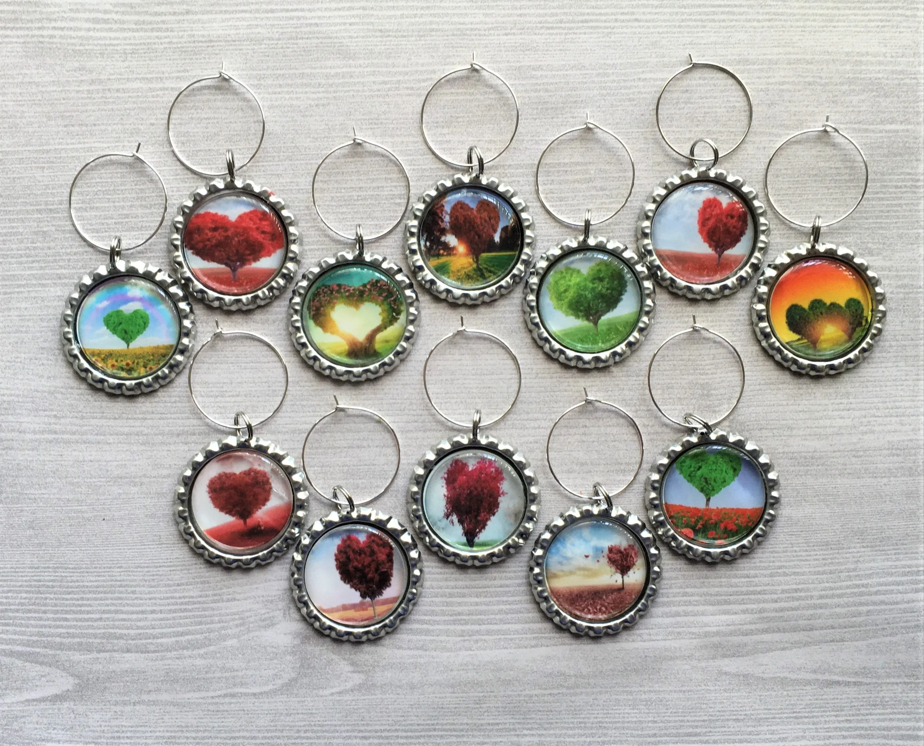 Heart Trees Wine Charms, Set of 12