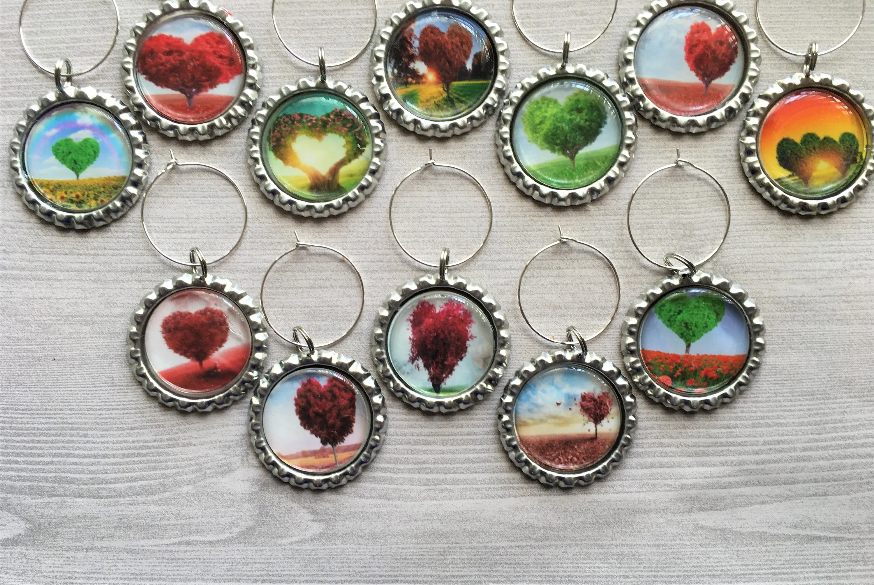 Heart Trees Wine Charms, Set of 12