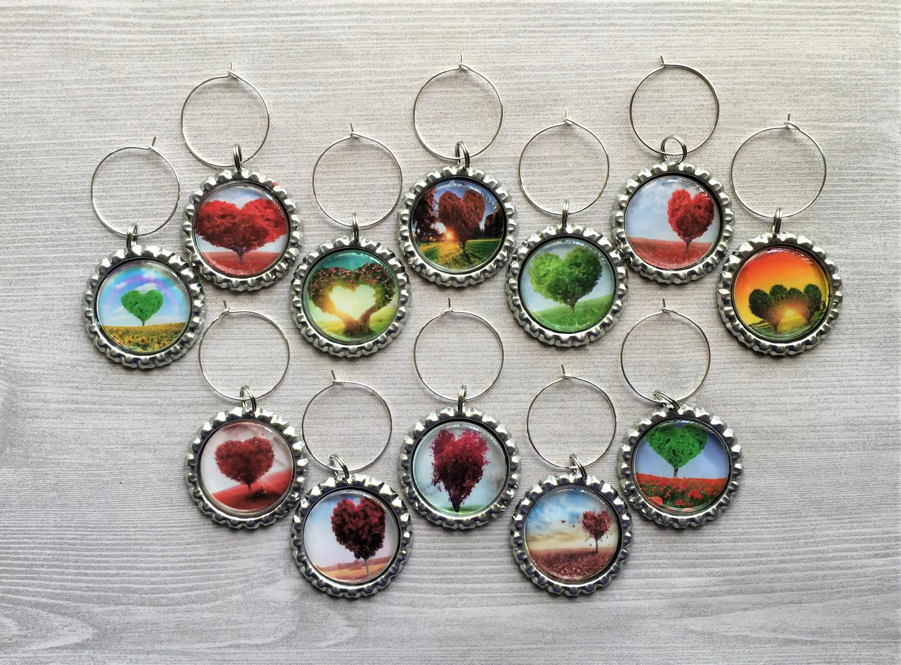 Heart Trees Wine Charms, Set of 12