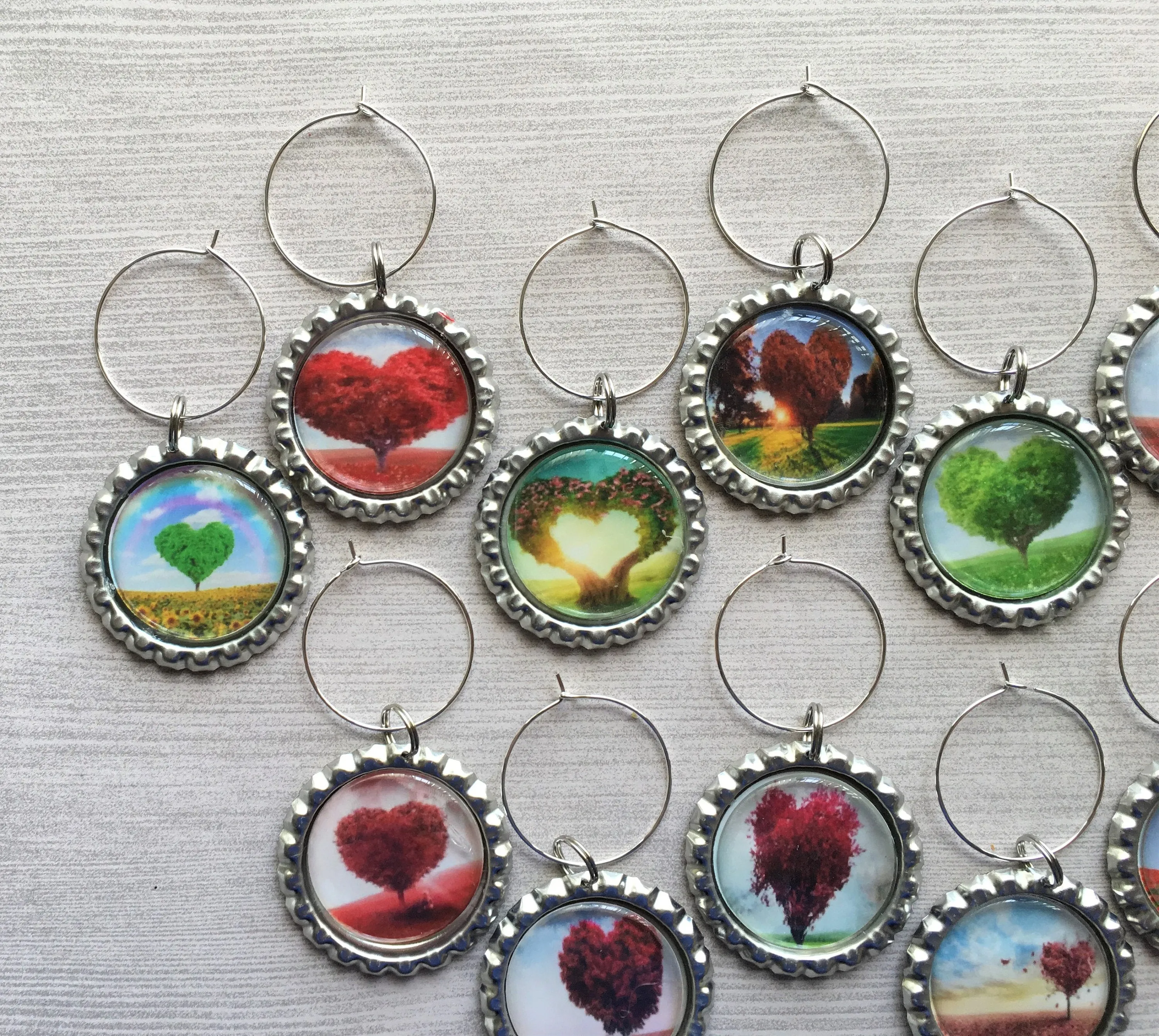 Heart Trees Wine Charms, Set of 12