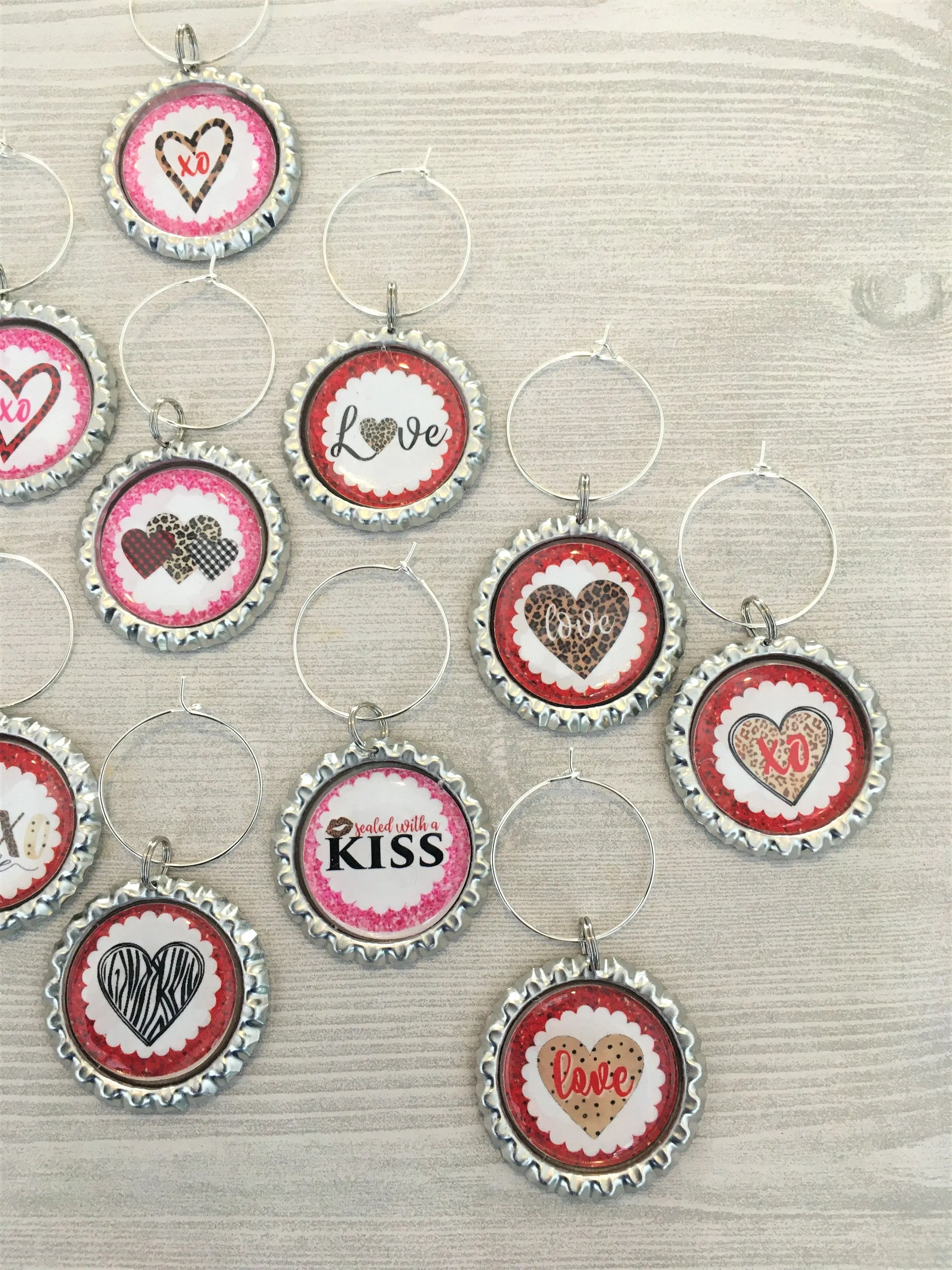 Heart Wine Charms, Set of 13