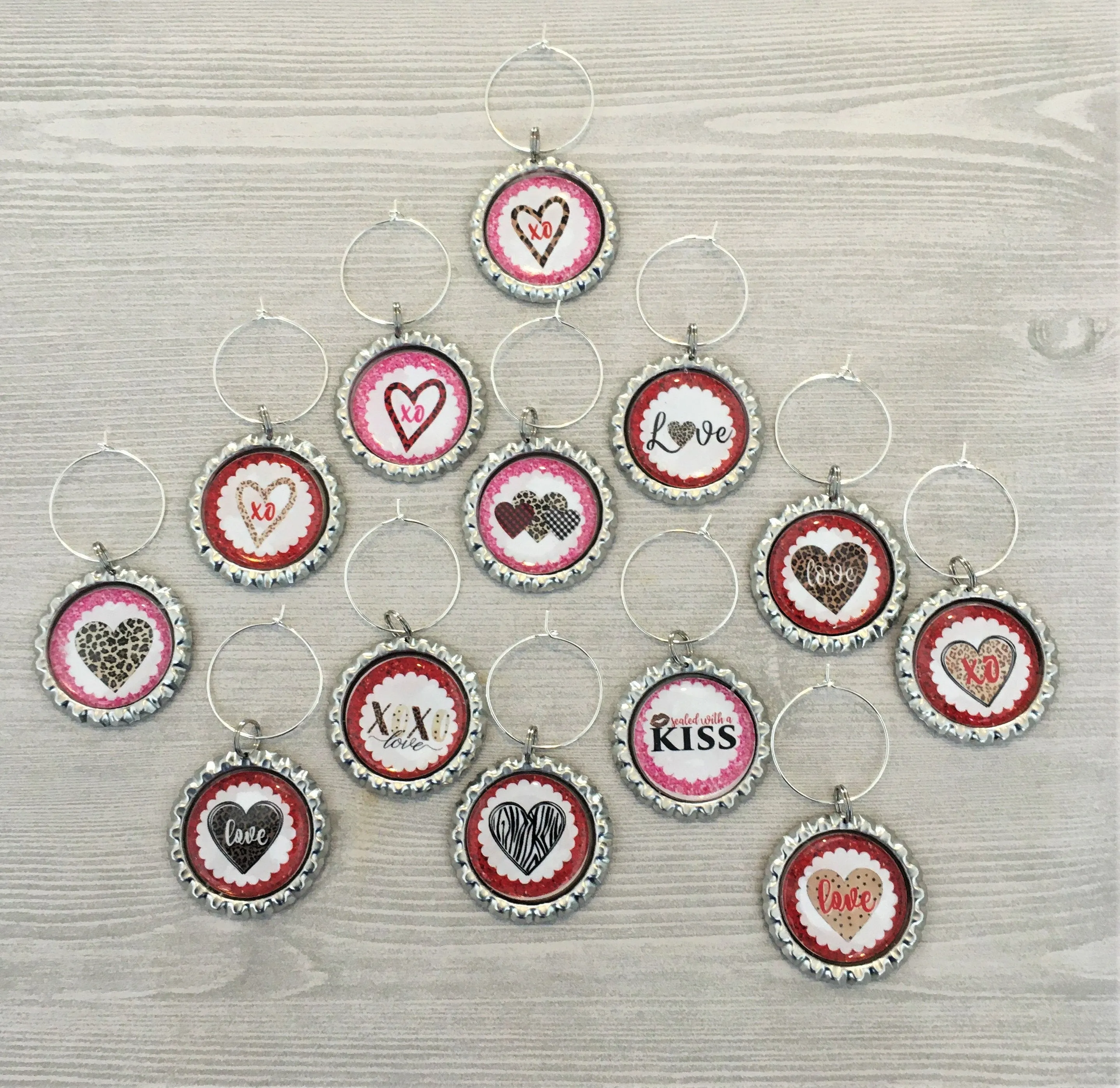 Heart Wine Charms, Set of 13