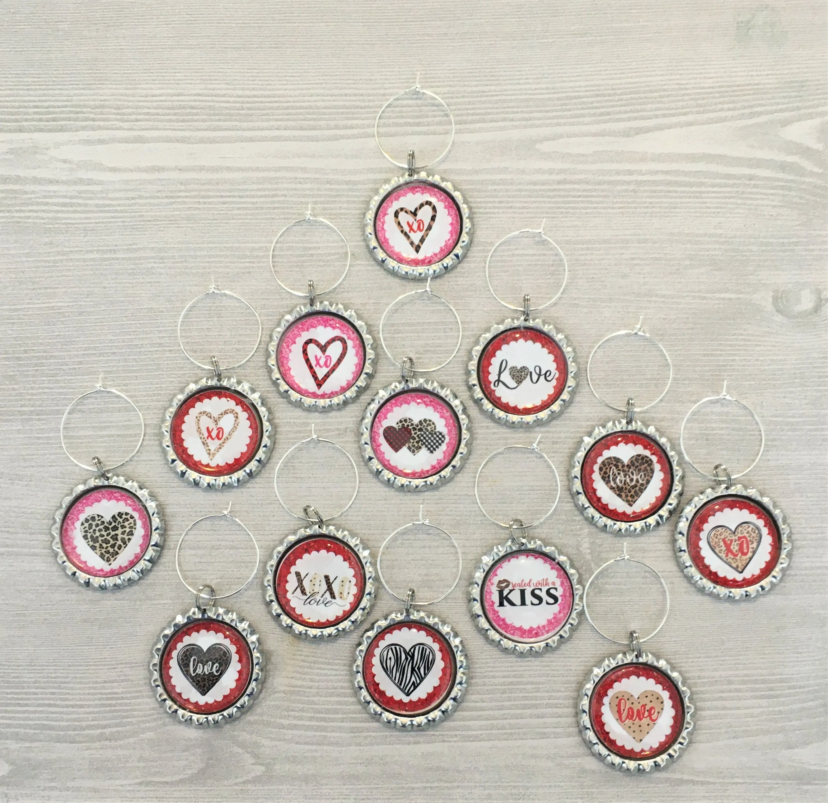 Heart Wine Charms, Set of 13