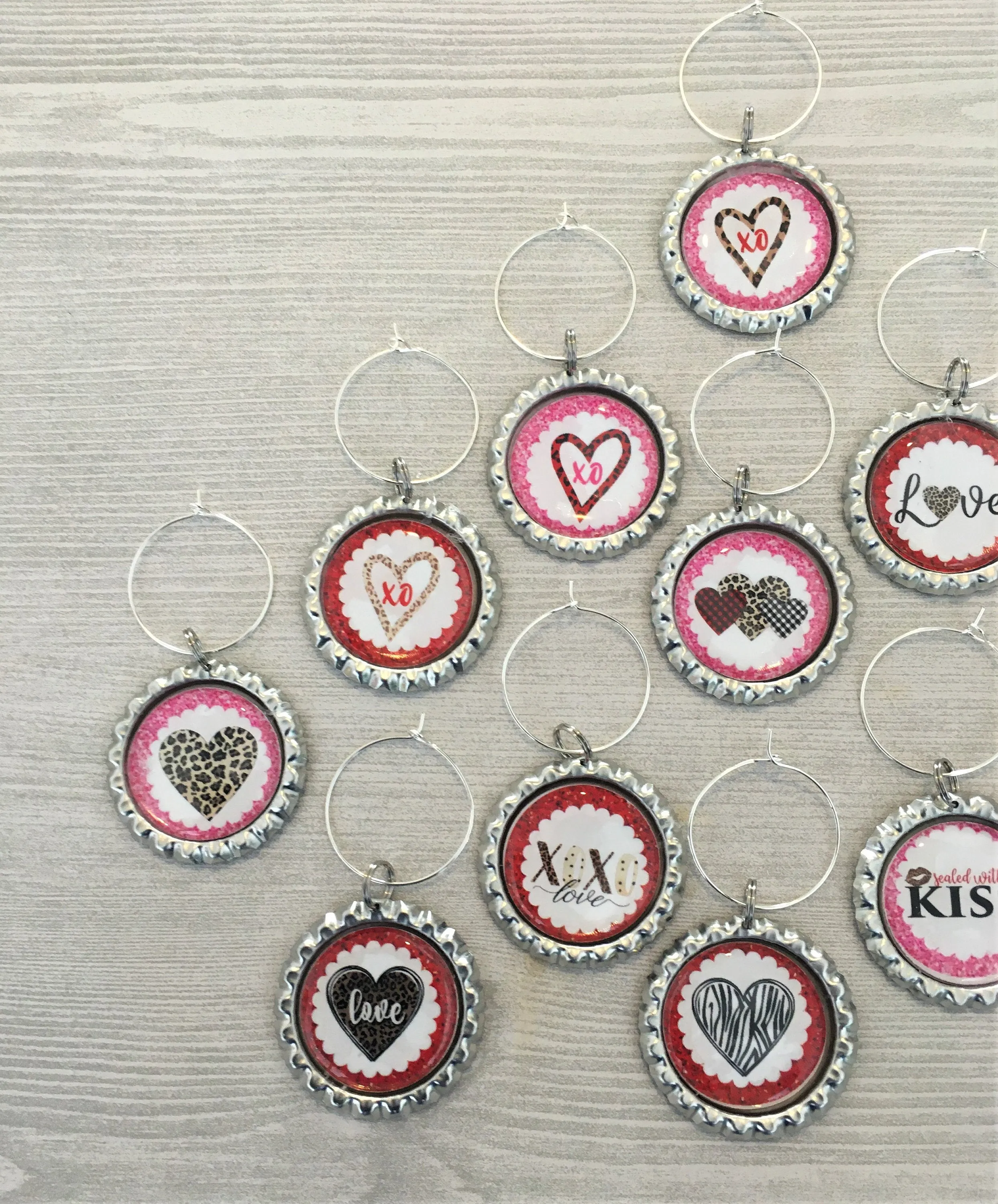 Heart Wine Charms, Set of 13