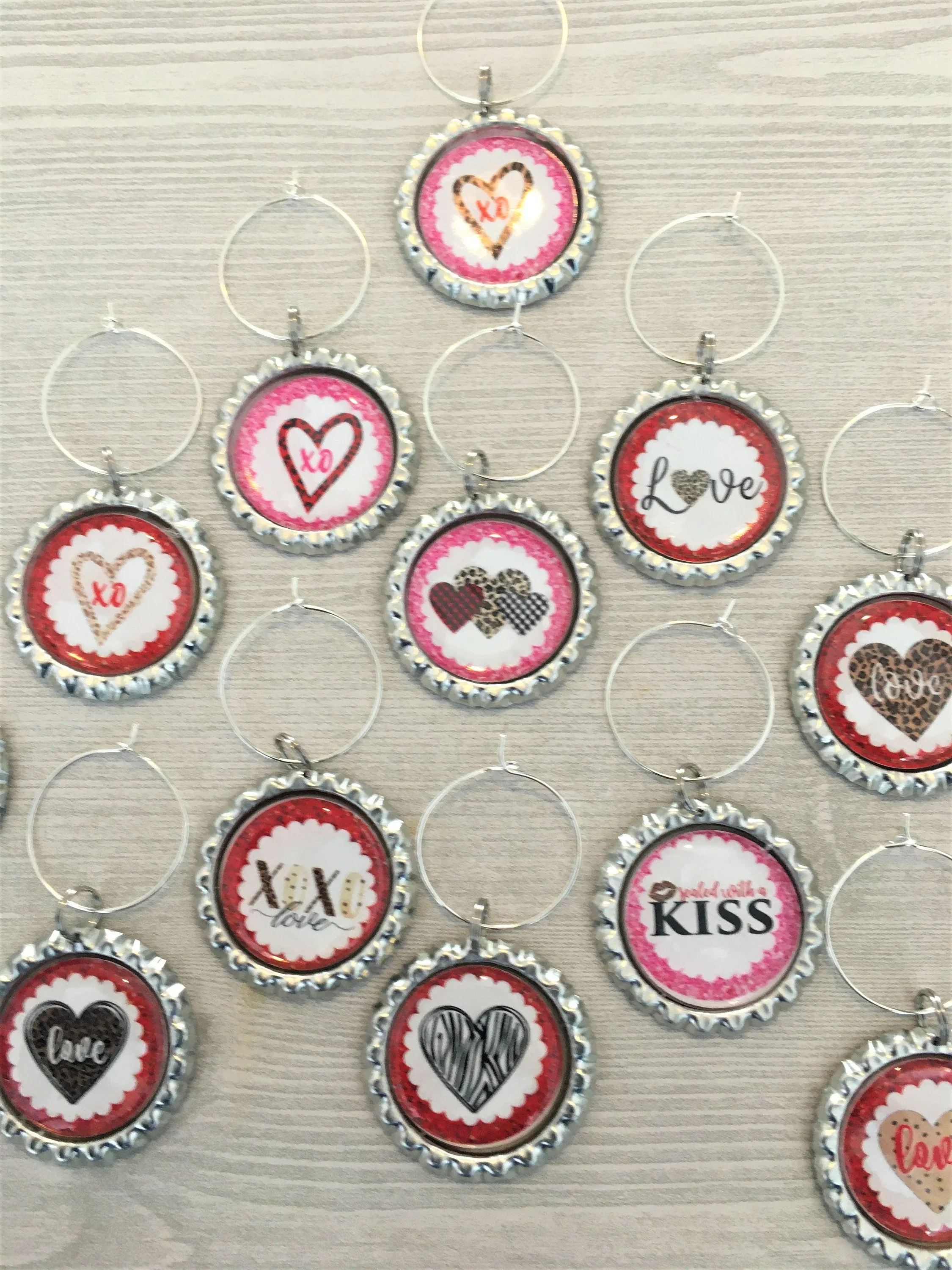 Heart Wine Charms, Set of 13