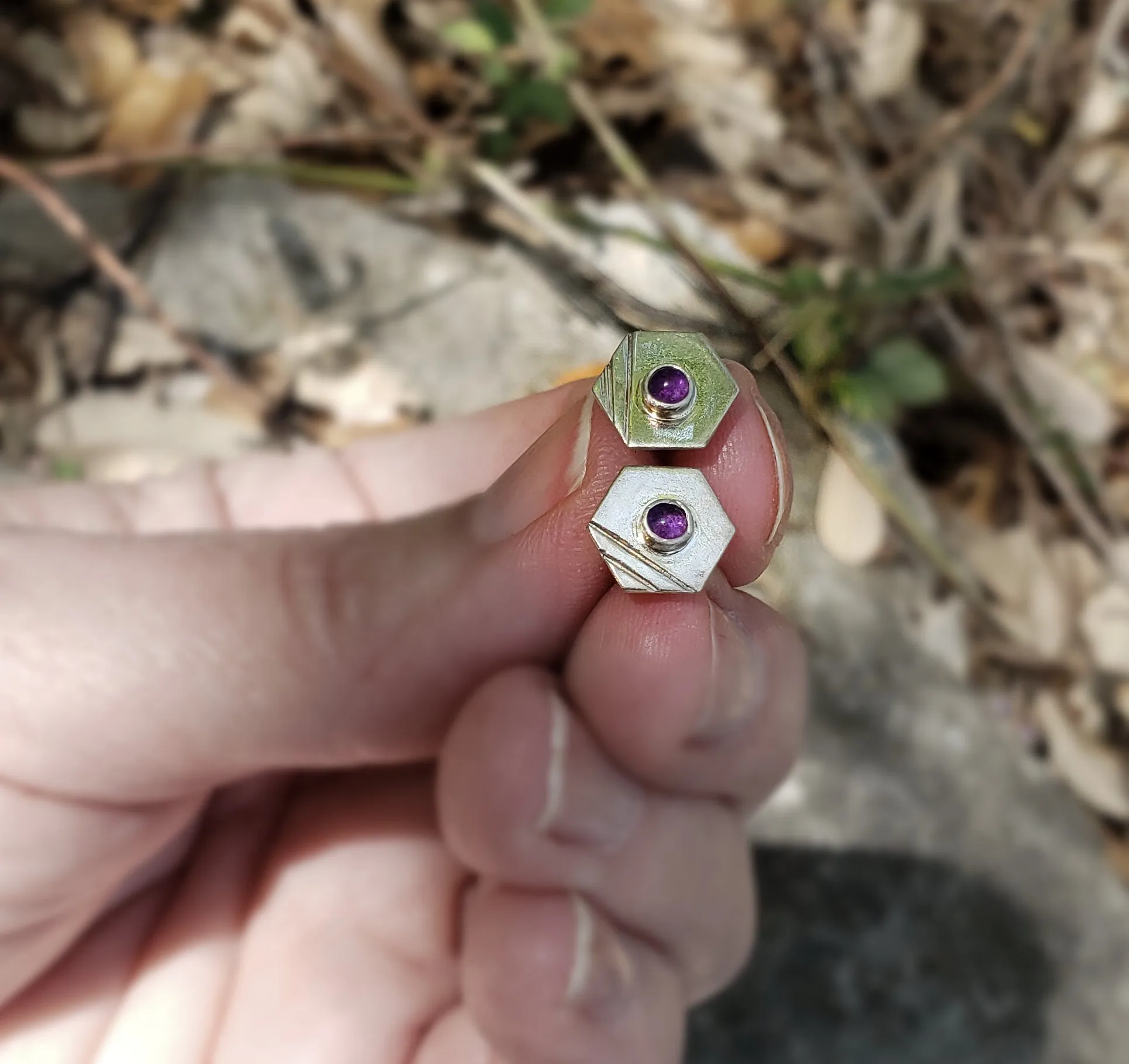 Hexagon with lines and gemstone