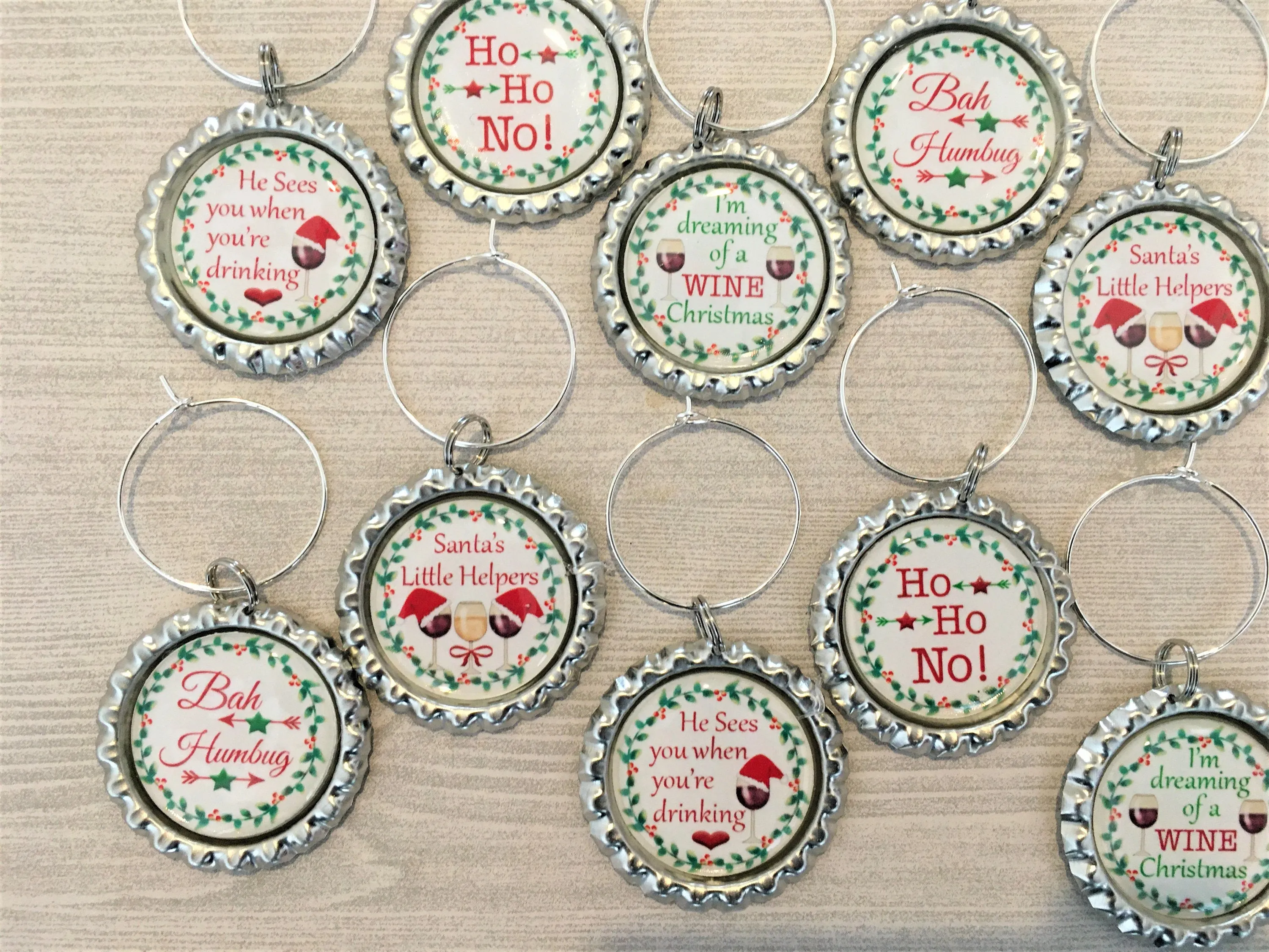 Humorous Christmas Wine Charms, Set of 10