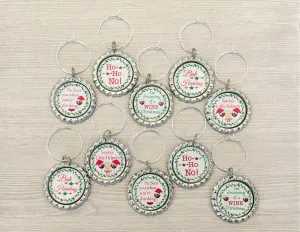 Humorous Christmas Wine Charms, Set of 10