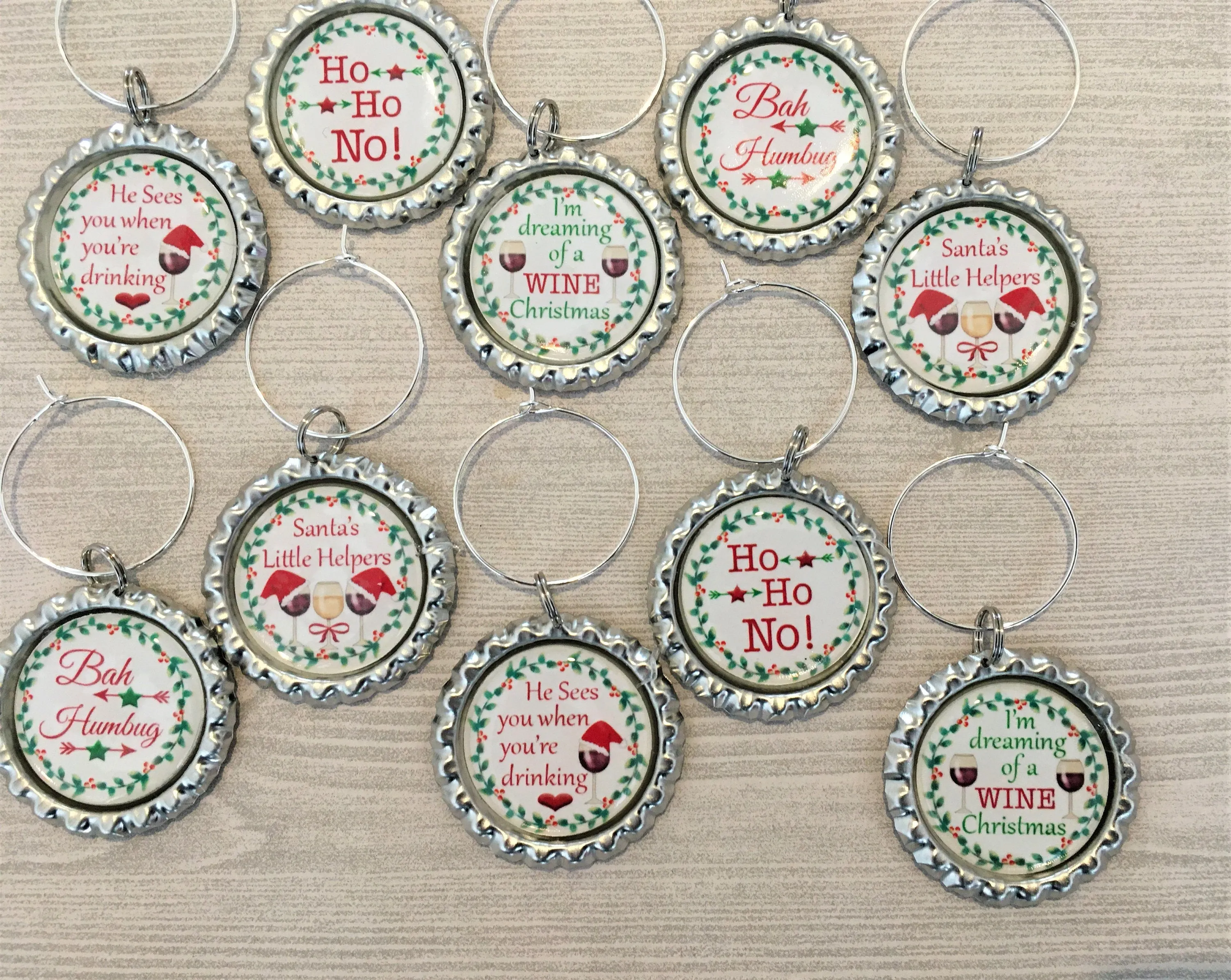 Humorous Christmas Wine Charms, Set of 10