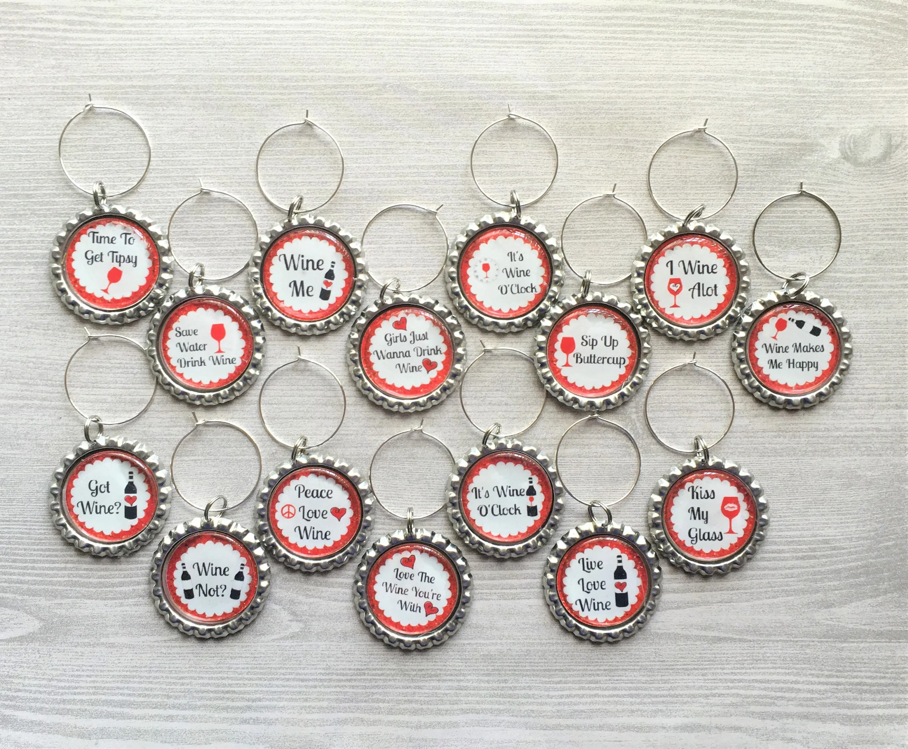Humorous Sayings/Quotes Wine Charms, Set of 15